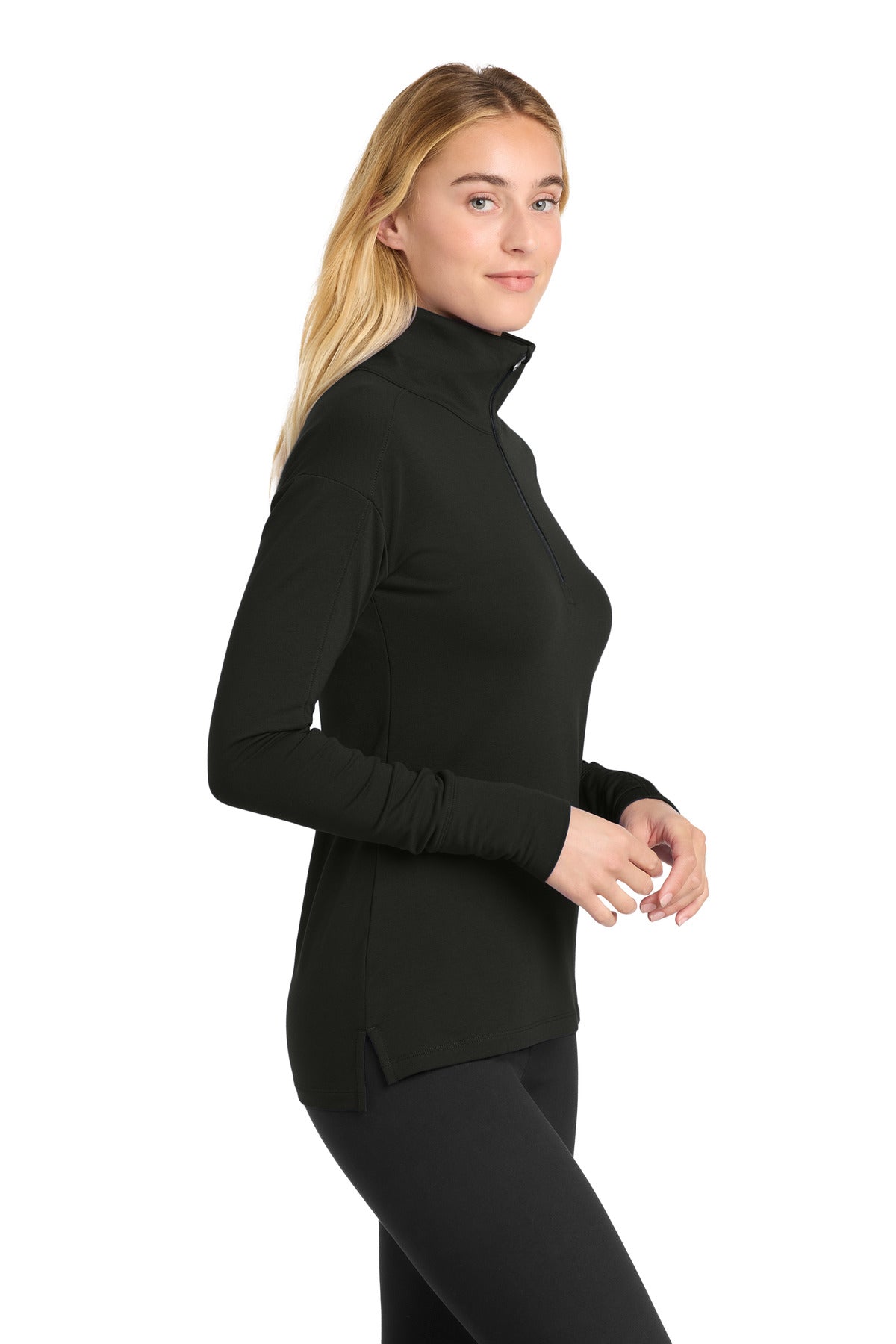 Black Sport-Tek Women's Sport-Wick Flex Fleece 1/4-Zip. LST561