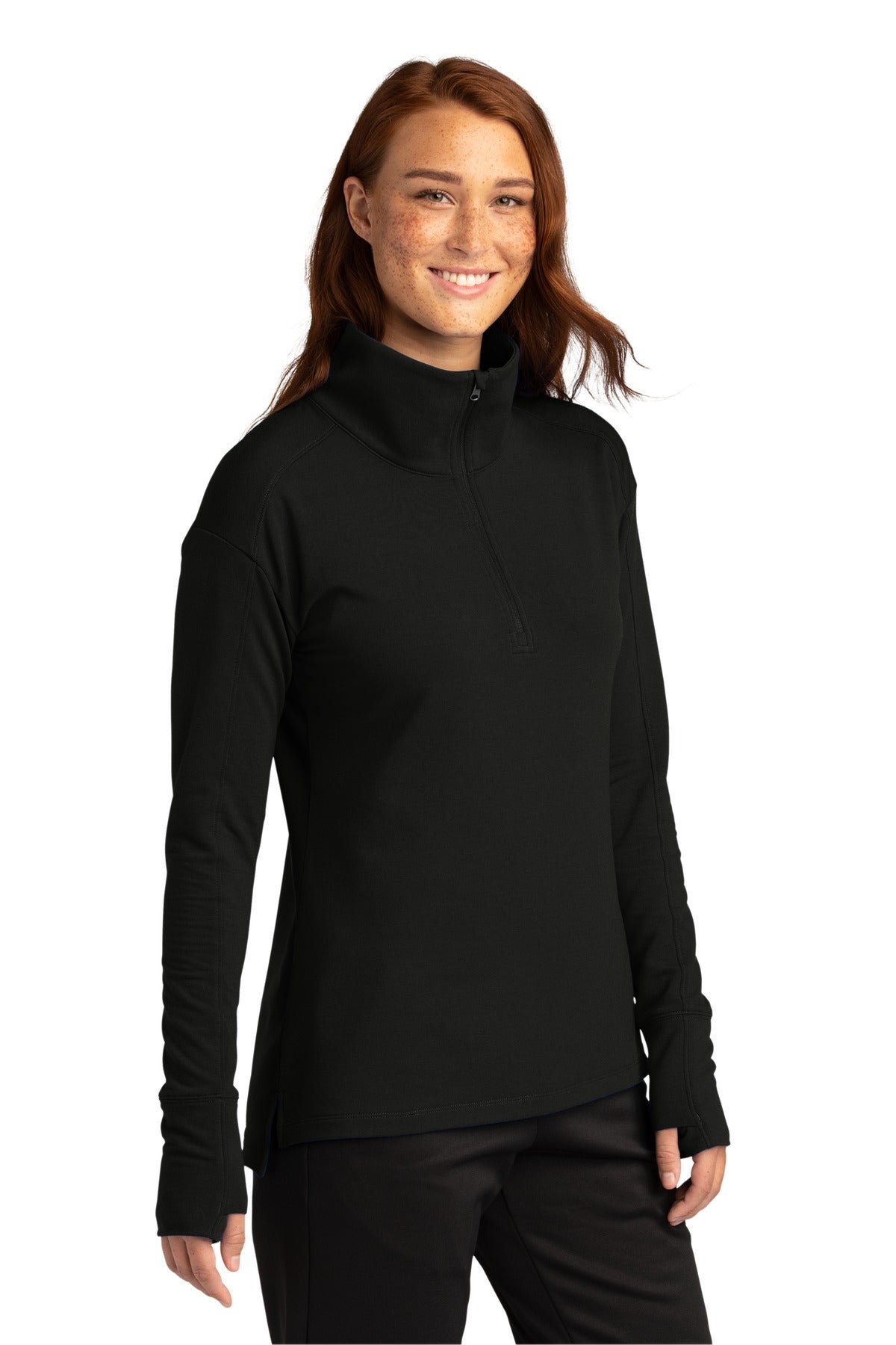 Black Sport-Tek Women's Sport-Wick Flex Fleece 1/4-Zip. LST561
