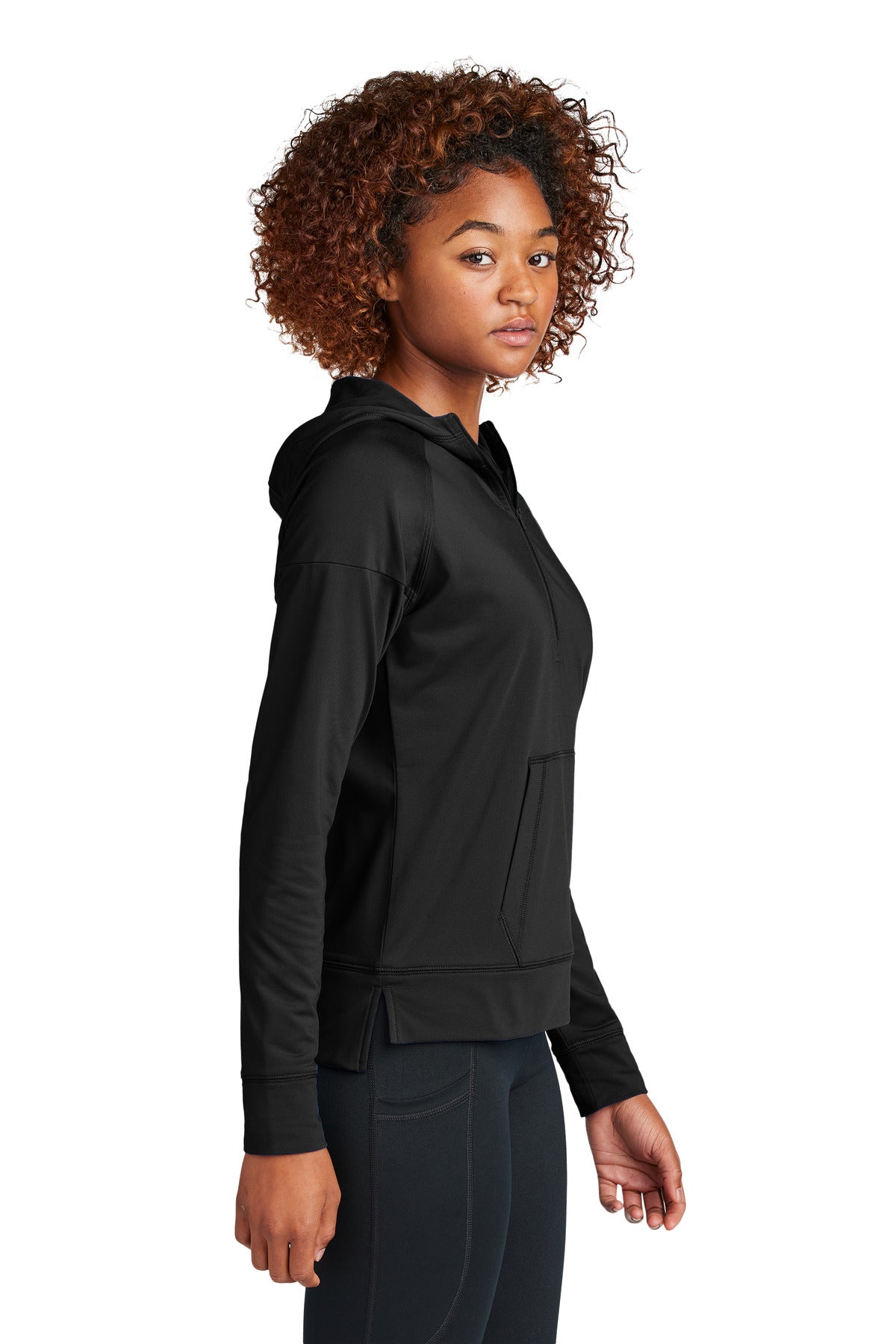 Black Sport-Tek Women's Sport-Wick Stretch 1/2-Zip Hoodie LST856