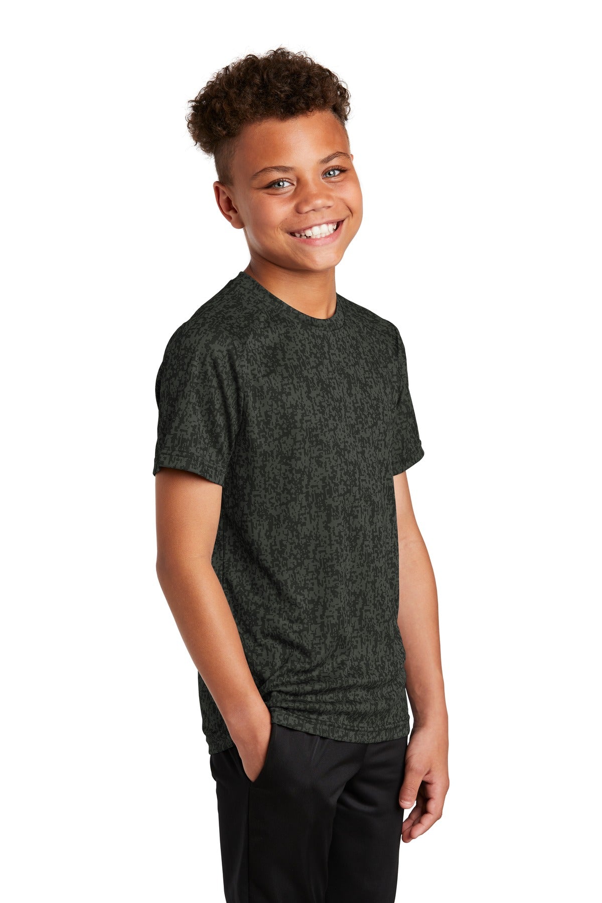 Black Sport-Tek Youth Digi Camo Tee. YST460