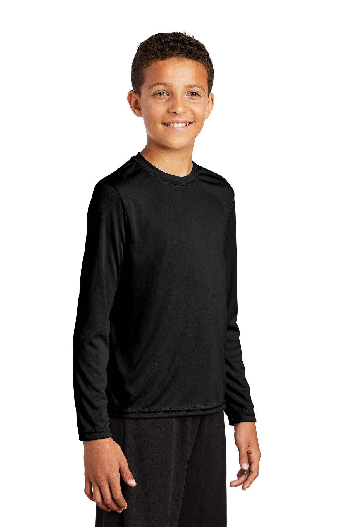 Black Sport-Tek Youth Long Sleeve PosiCharge Competitor Tee. YST350LS