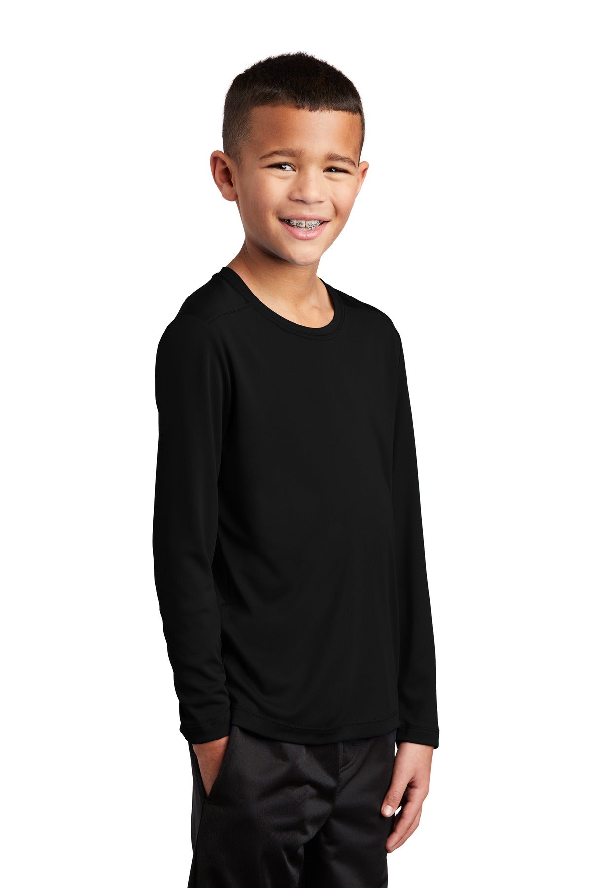 Black Sport-Tek Youth Posi-UV Pro Long Sleeve Tee. YST420LS