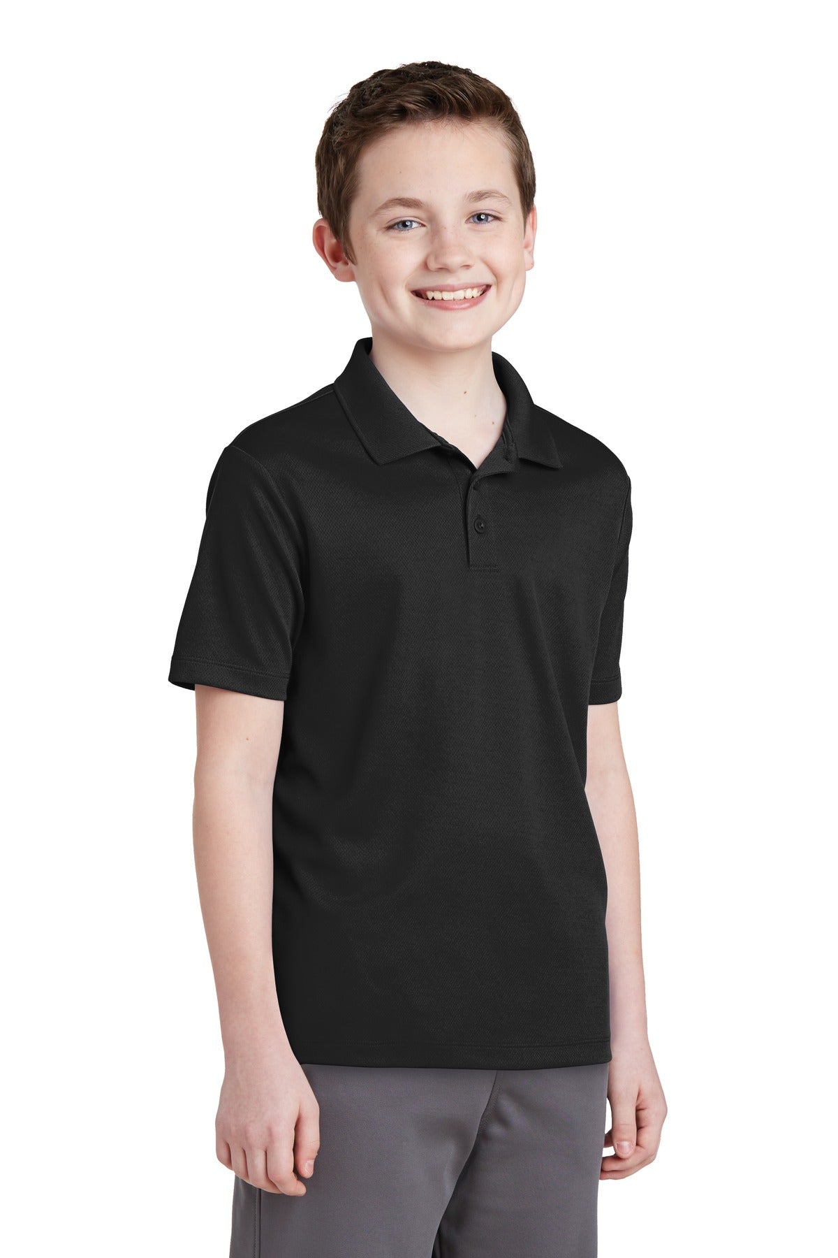 Black Sport-Tek Youth PosiCharge RacerMesh Polo. YST640