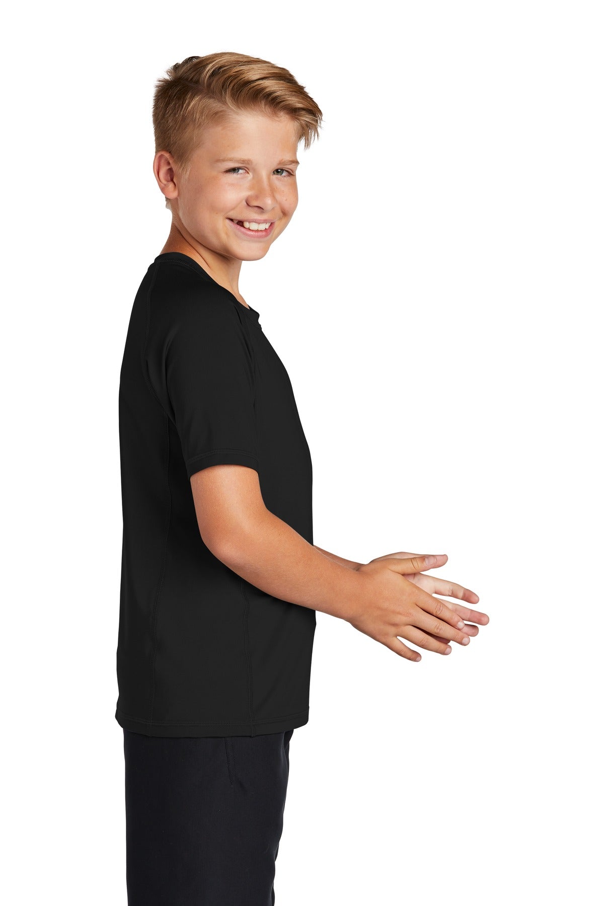 Black Sport-Tek Youth Rashguard Tee. YST470