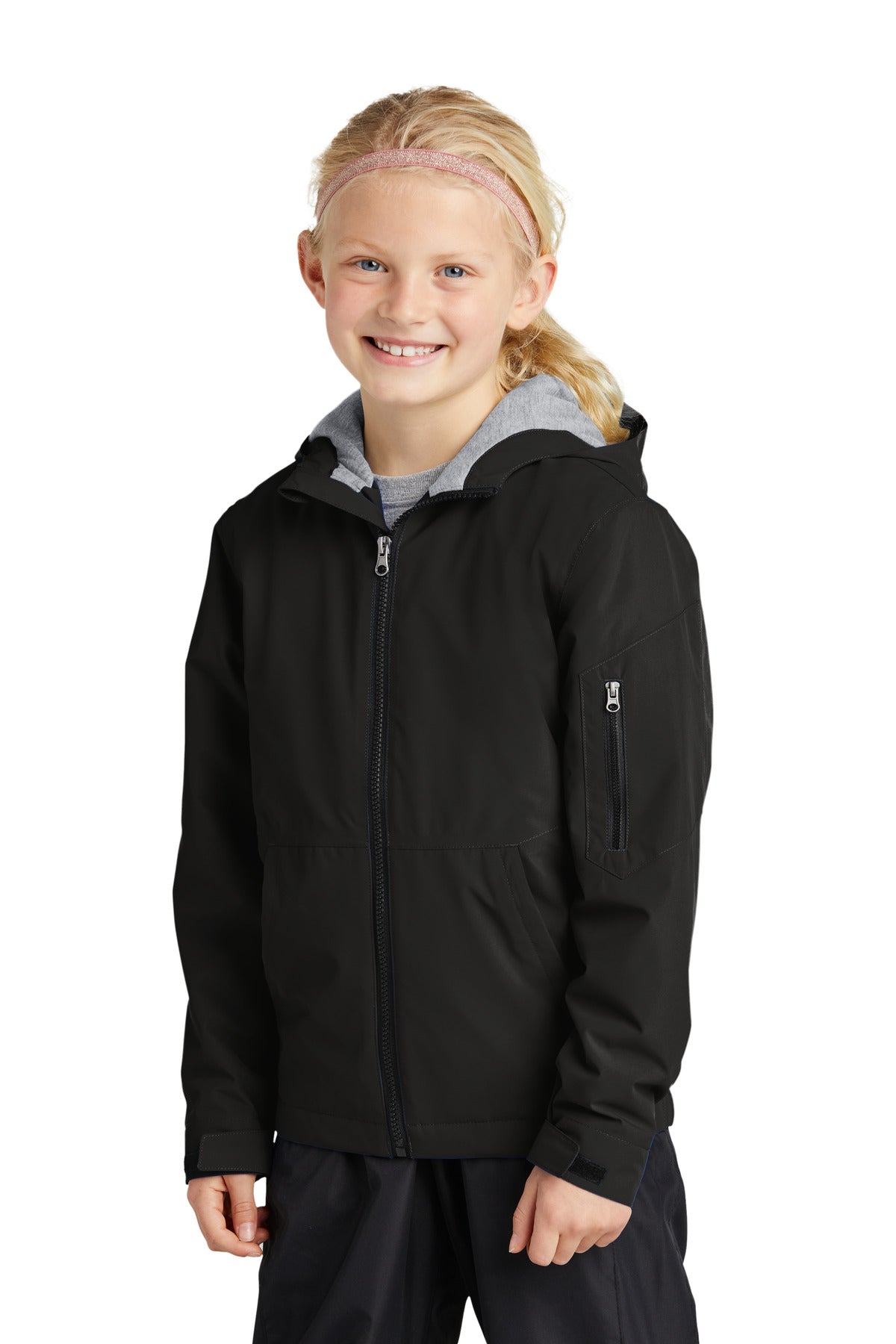 Black Sport-Tek Youth Waterproof Insulated Jacket YST56