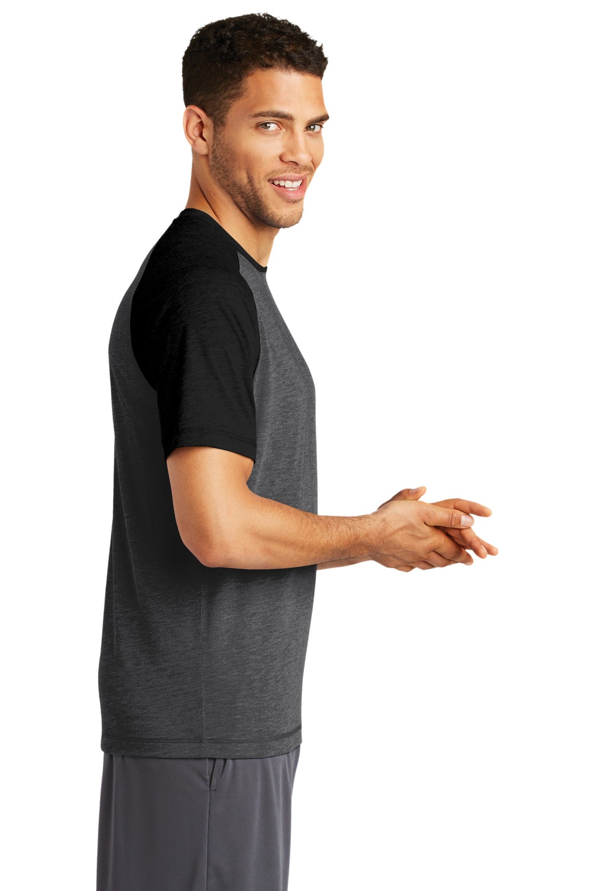 Black TS/DGH Sport-Tek PosiCharge Tri-Blend Wicking Raglan Tee. ST400