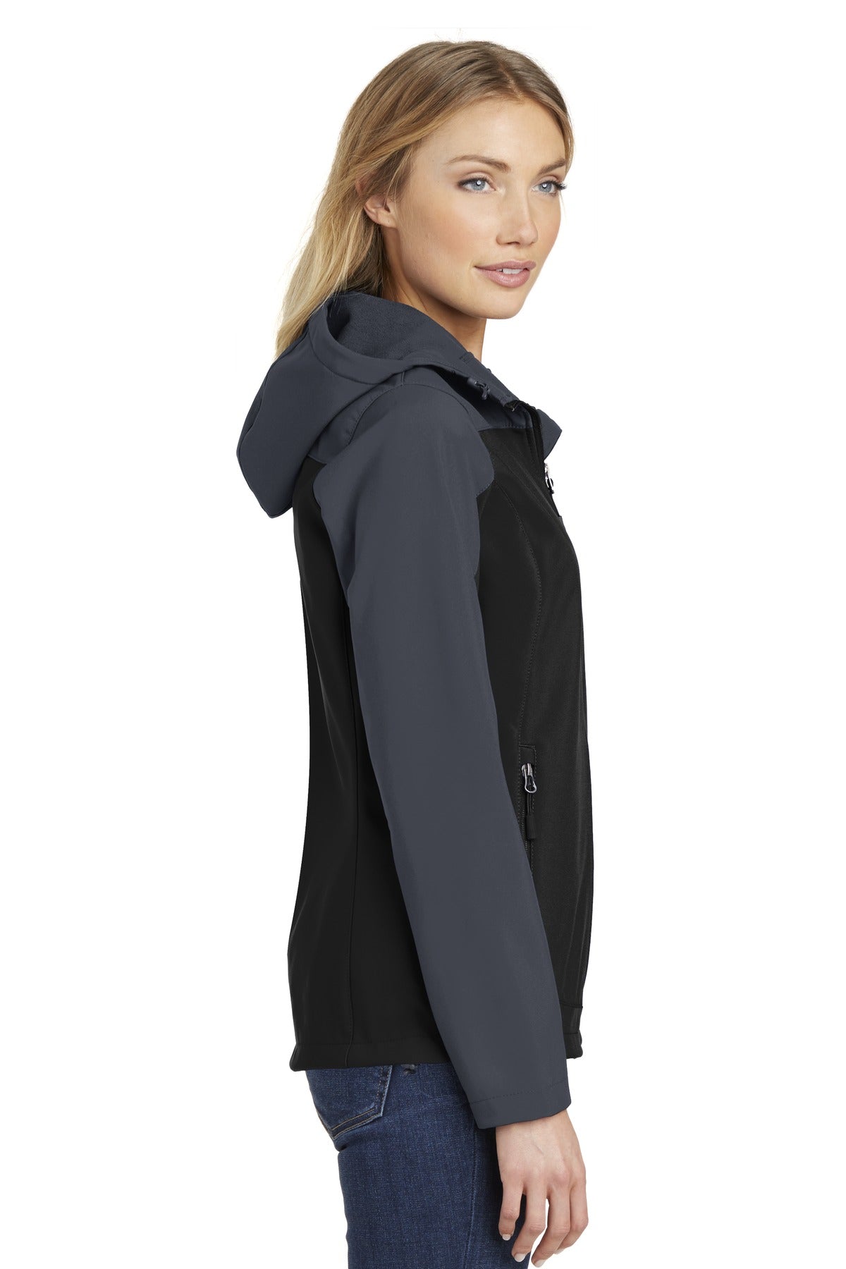 Black/Batl Gry Port Authority Women's Hooded Core Soft Shell Jacket. L335