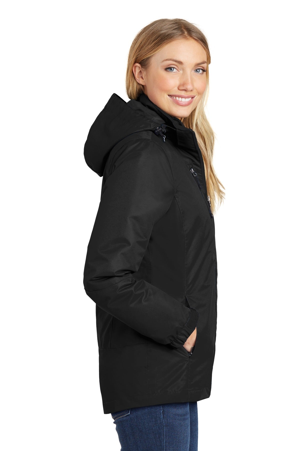 Black/Black Port Authority Women's Vortex Waterproof 3-in-1 Jacket. L332