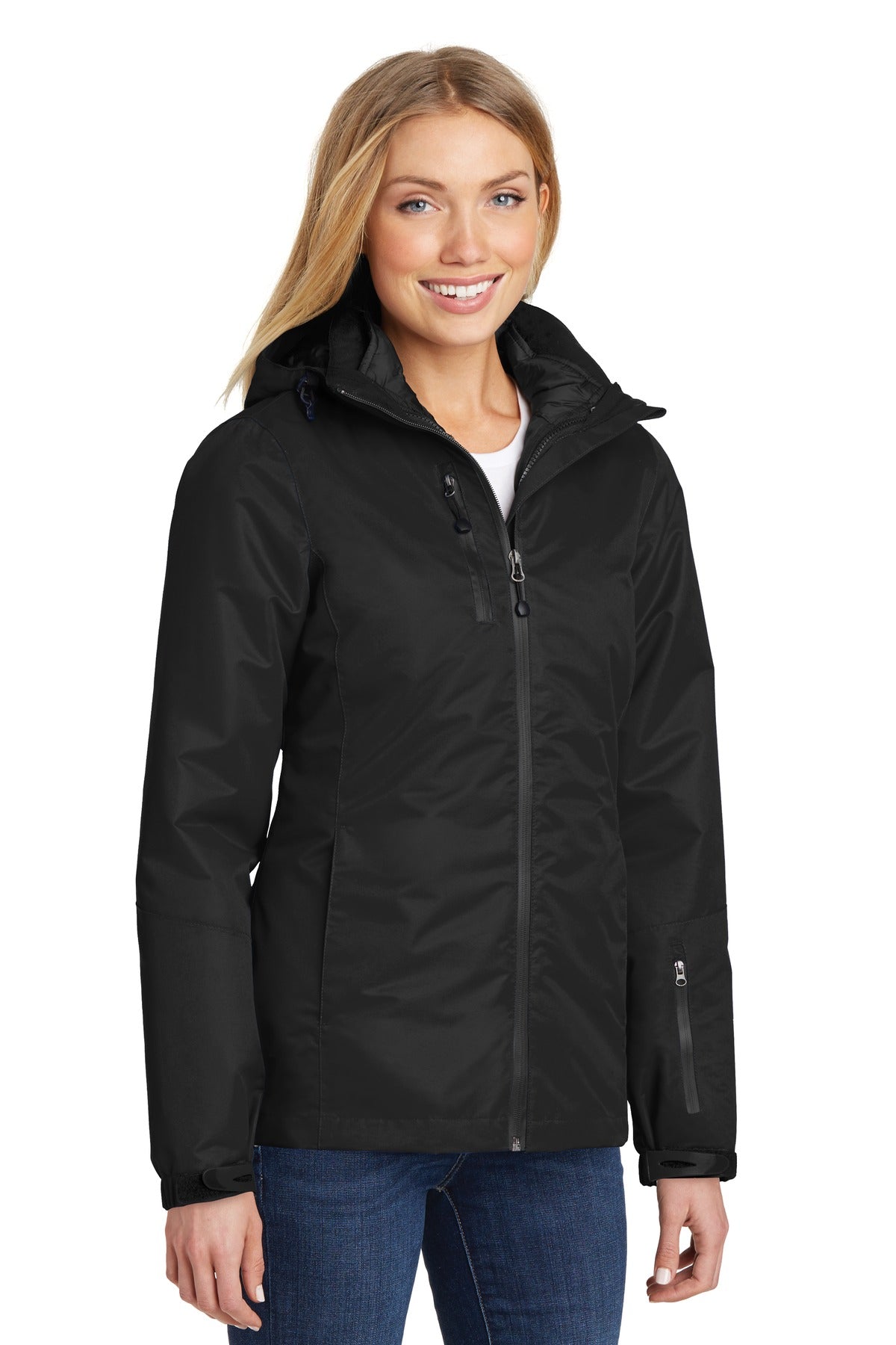 Black/Black Port Authority Women's Vortex Waterproof 3-in-1 Jacket. L332