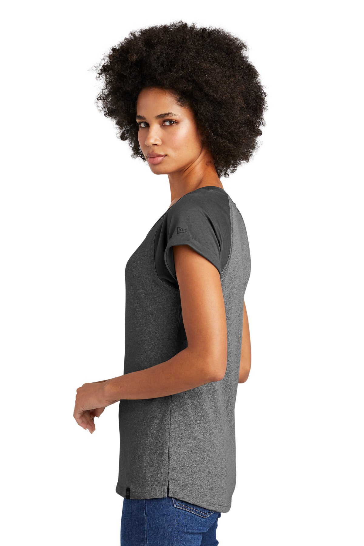 Black/Black Tw New Era Women's Heritage Blend Varsity Tee. LNEA107