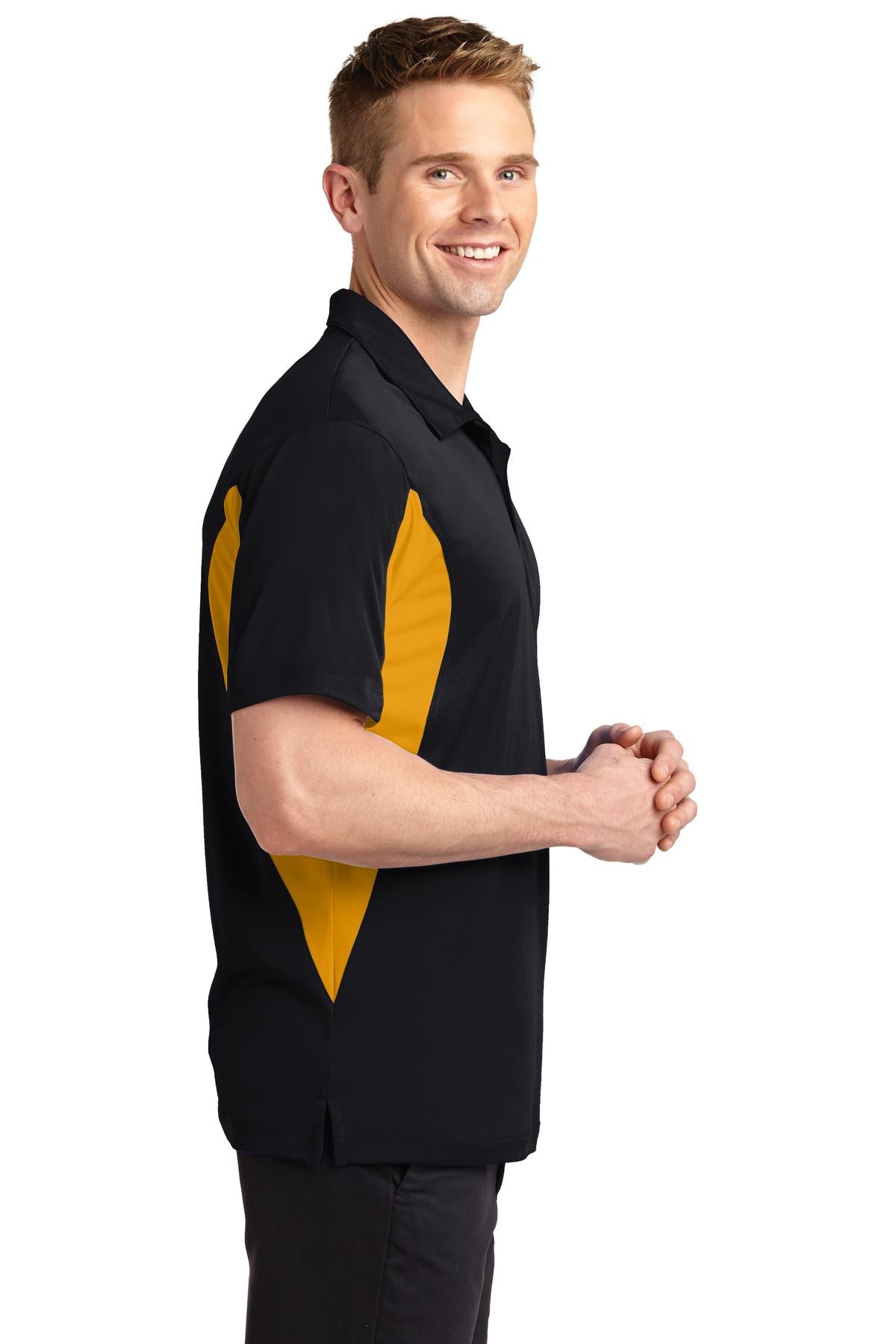 Black/Gold Sport-Tek Tall Side Blocked Micropique Sport-Wick Polo. TST655