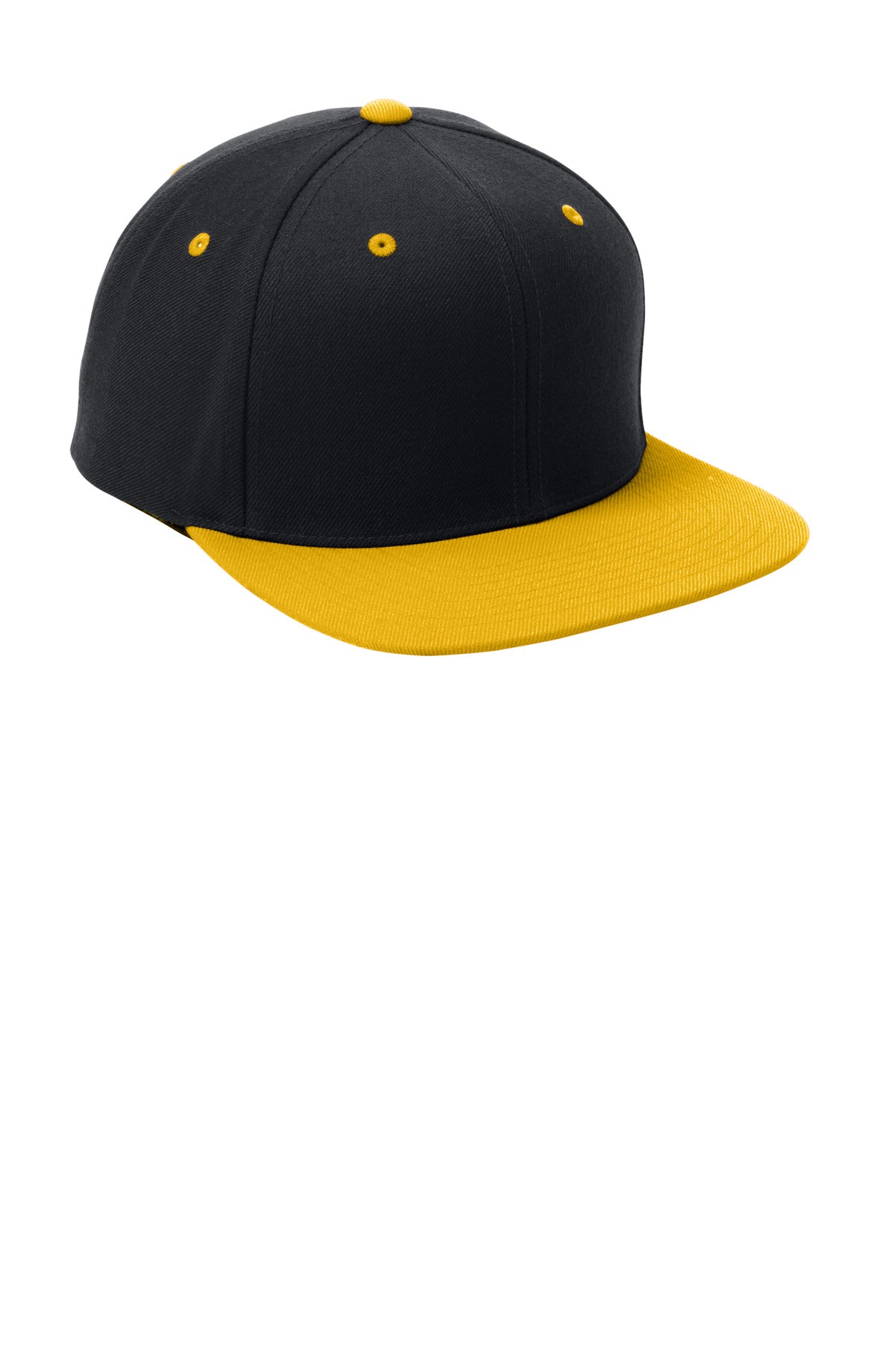 Black/Gold Sport-Tek YP Classics Flat Bill Snapback Cap. STC19