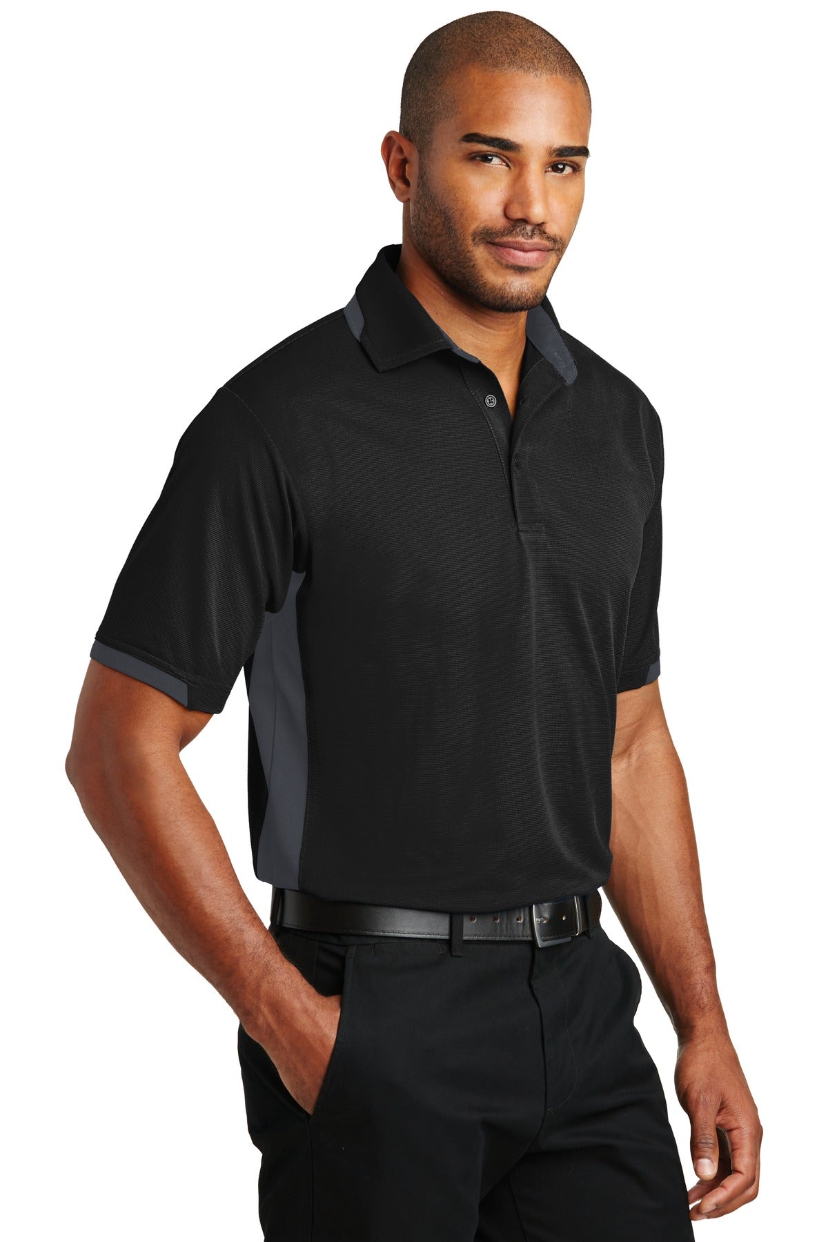 Black/Iron Gry Port Authority Dry Zone Colorblock Ottoman Polo. K524