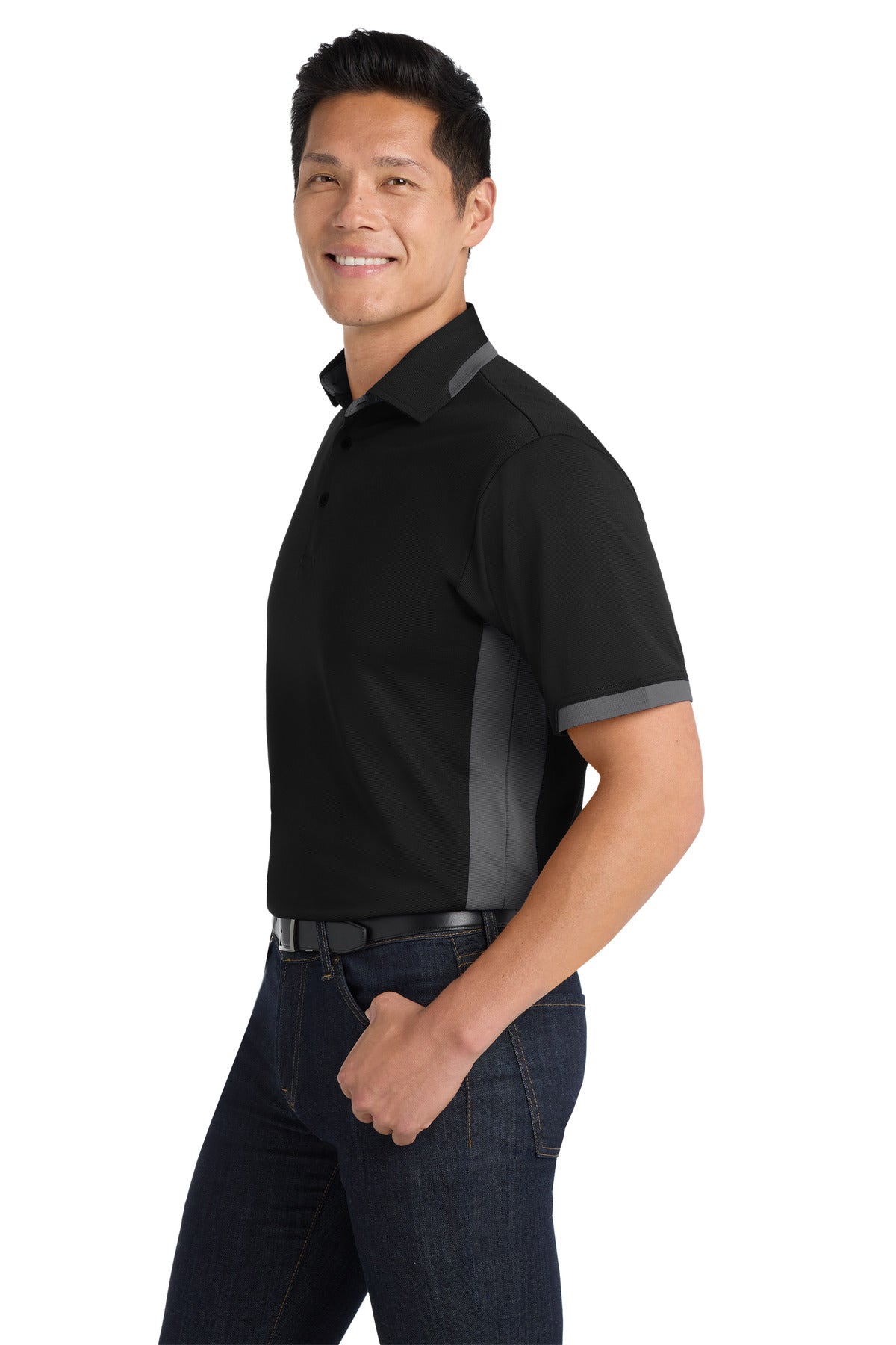 Black/Iron Gry Port Authority Dry Zone Colorblock Ottoman Polo. K524