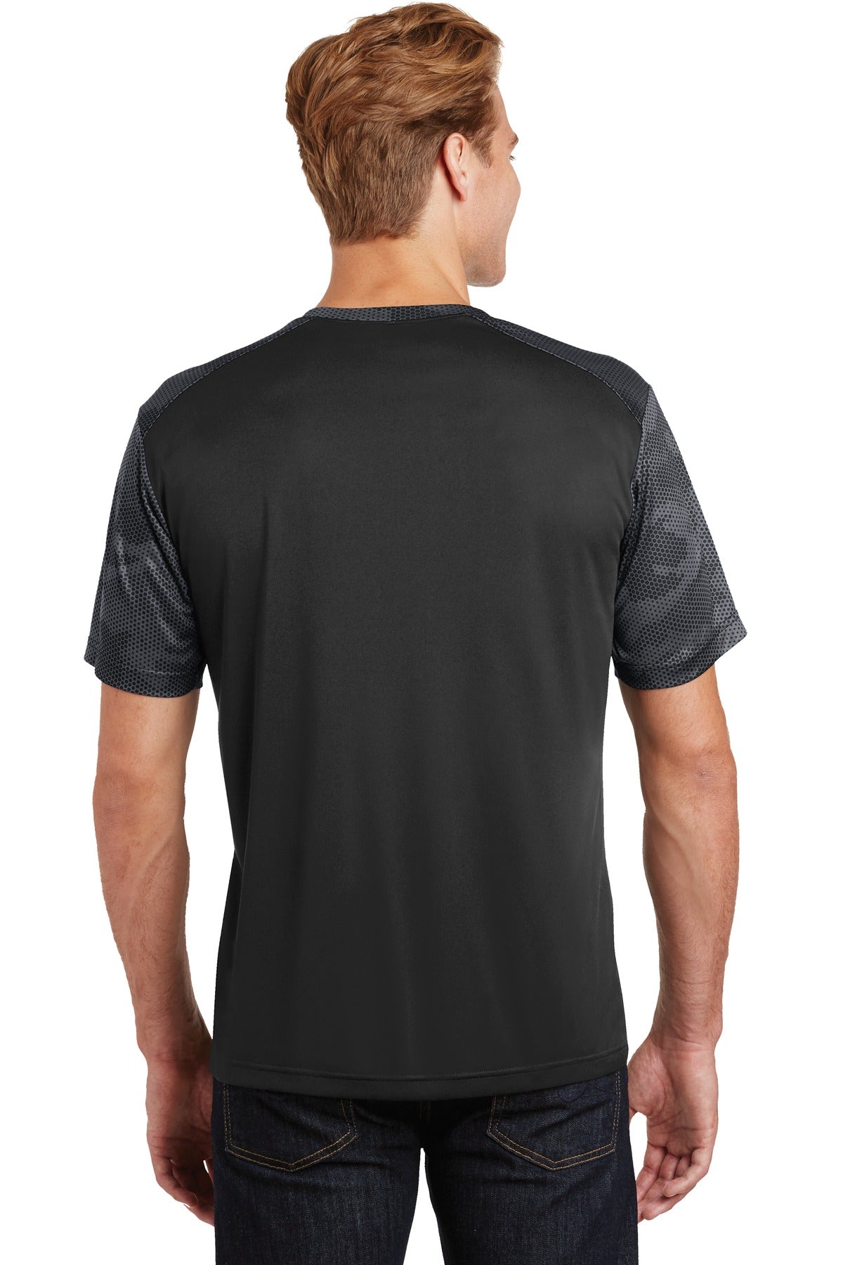 Black/Iron Gry Sport-Tek CamoHex Colorblock Tee. ST371