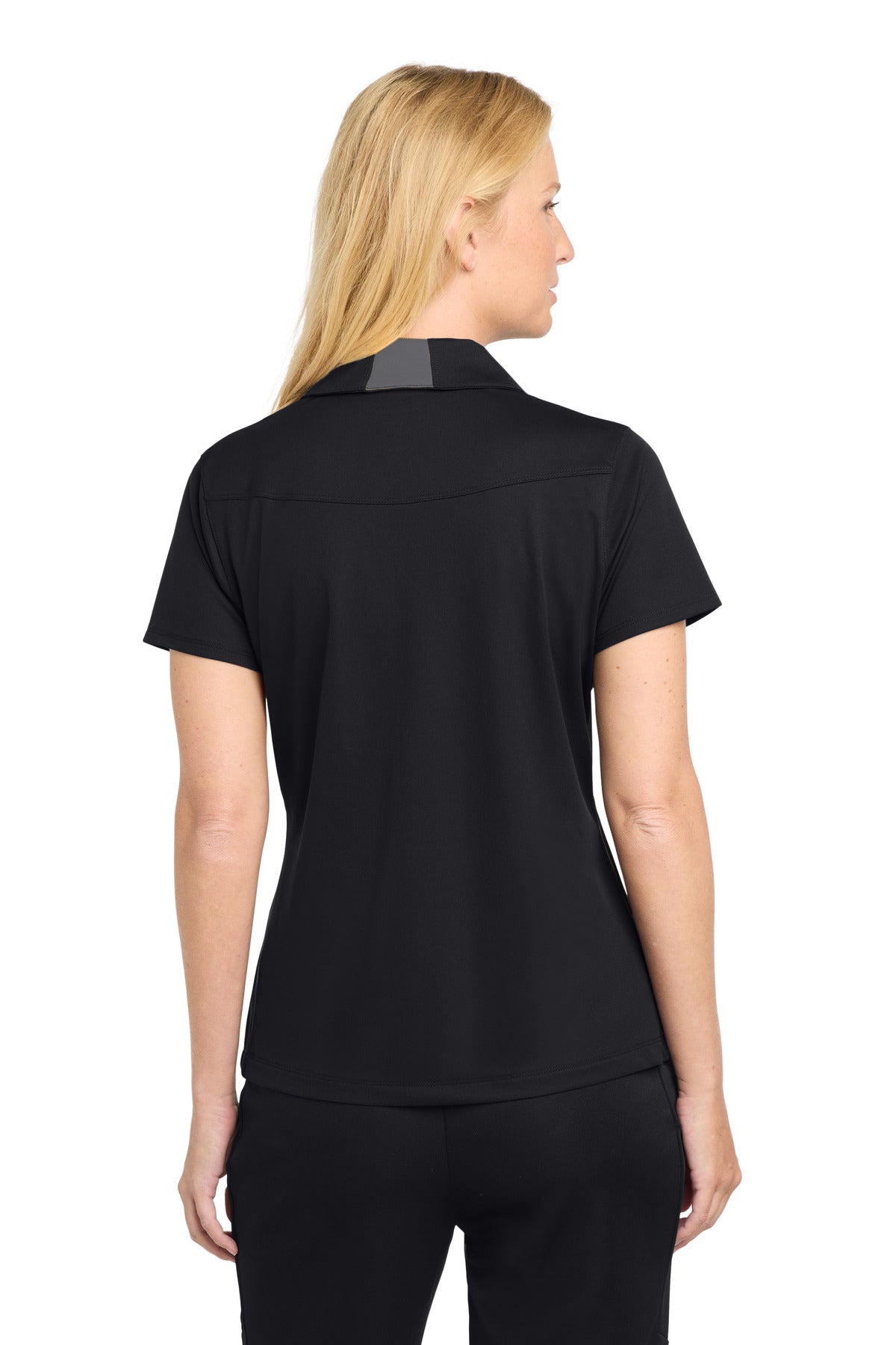 Black/Iron Gry Sport-Tek Women's Side Blocked Micropique Sport-Wick Polo. LST655