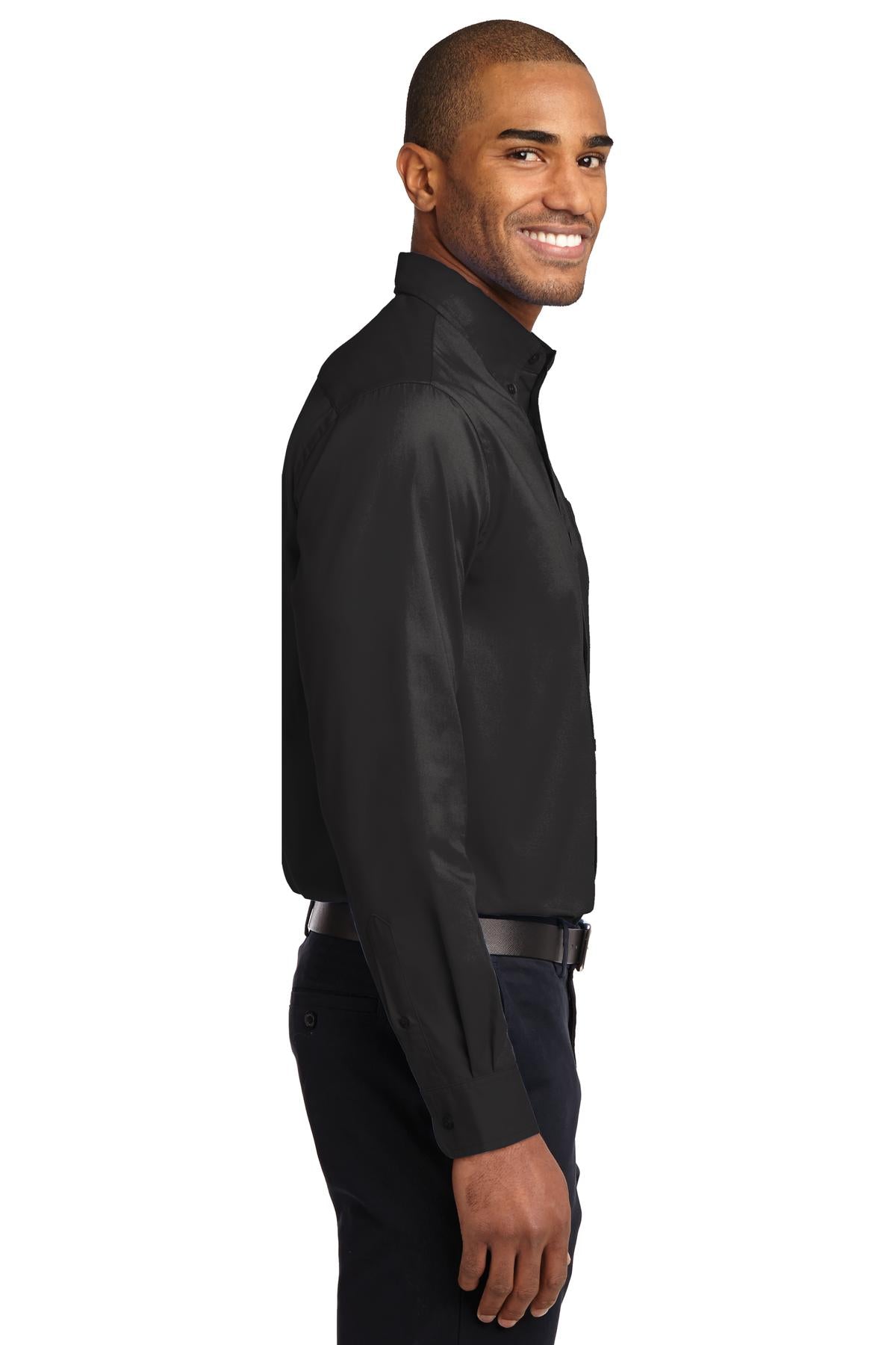 Black/Lt Stone Port Authority Extended Size Long Sleeve Easy Care Shirt S608ES