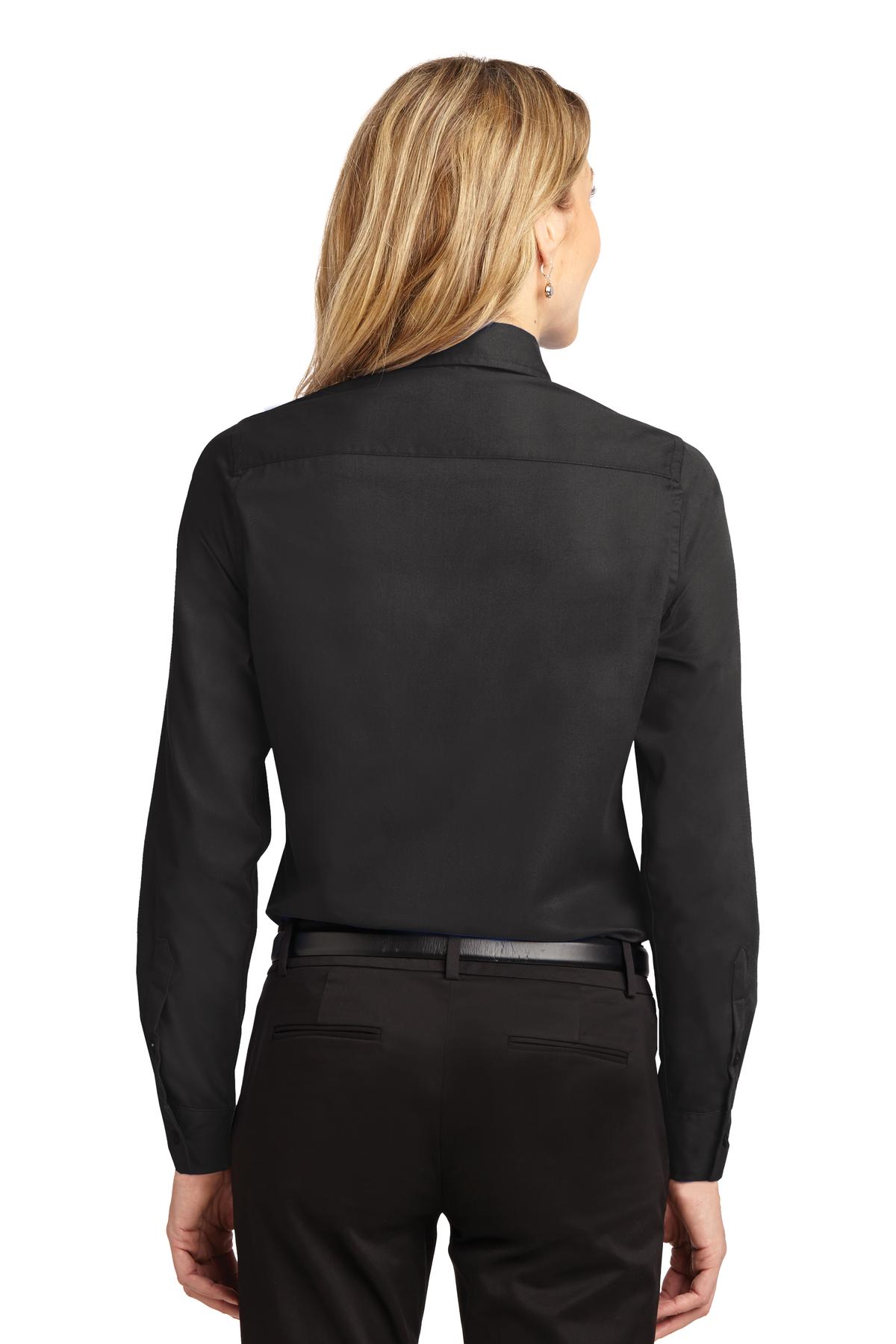 Black/Lt Stone Port Authority Women's Long Sleeve Easy Care Shirt. L608
