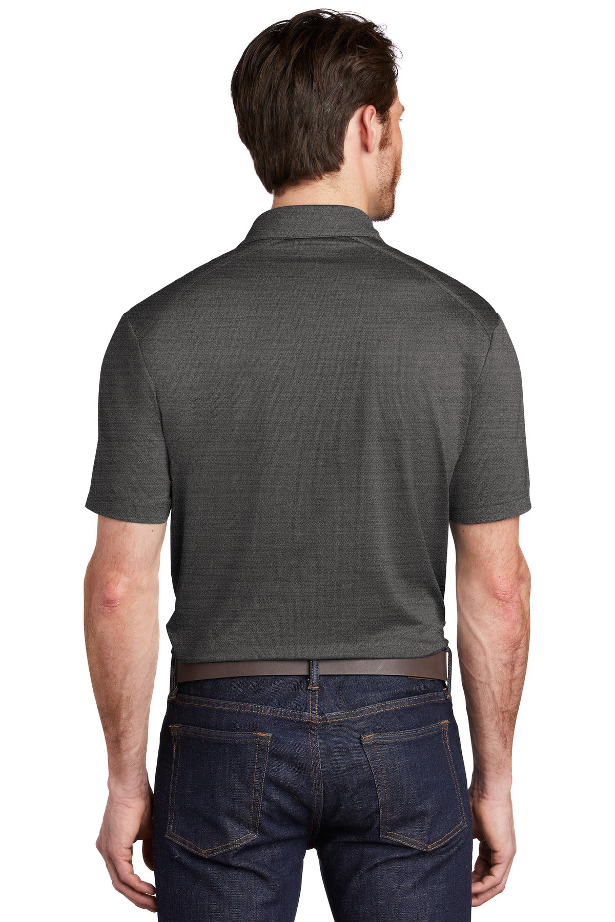 Black/Thndr Gy Port Authority Stretch Heather Polo K583
