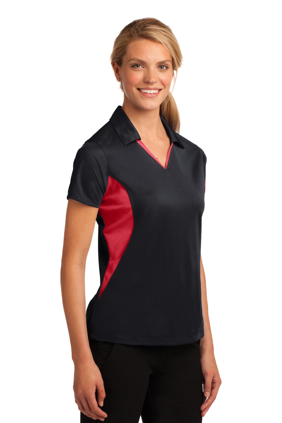 Black/True Red Sport-Tek Women's Side Blocked Micropique Sport-Wick Polo. LST655
