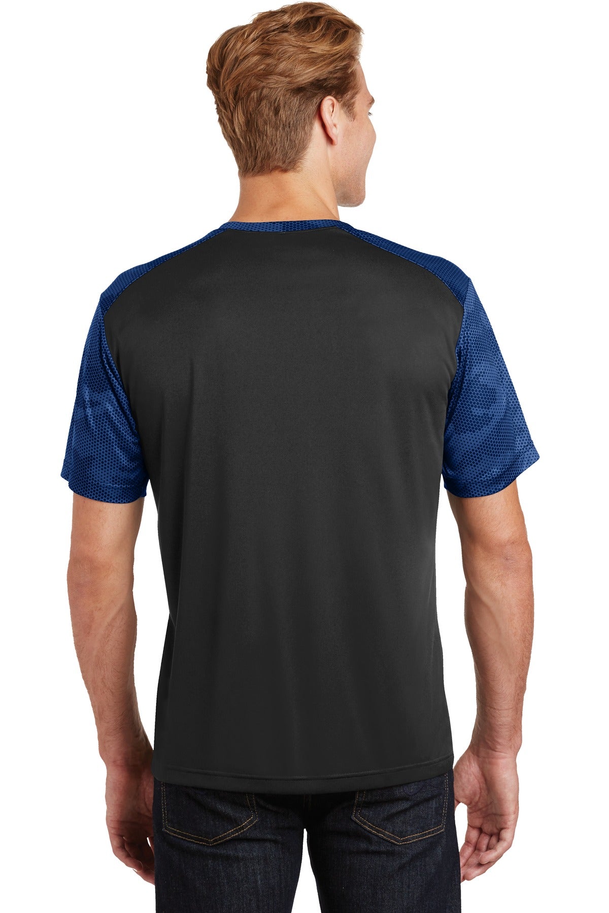 Black/True Roy Sport-Tek CamoHex Colorblock Tee. ST371