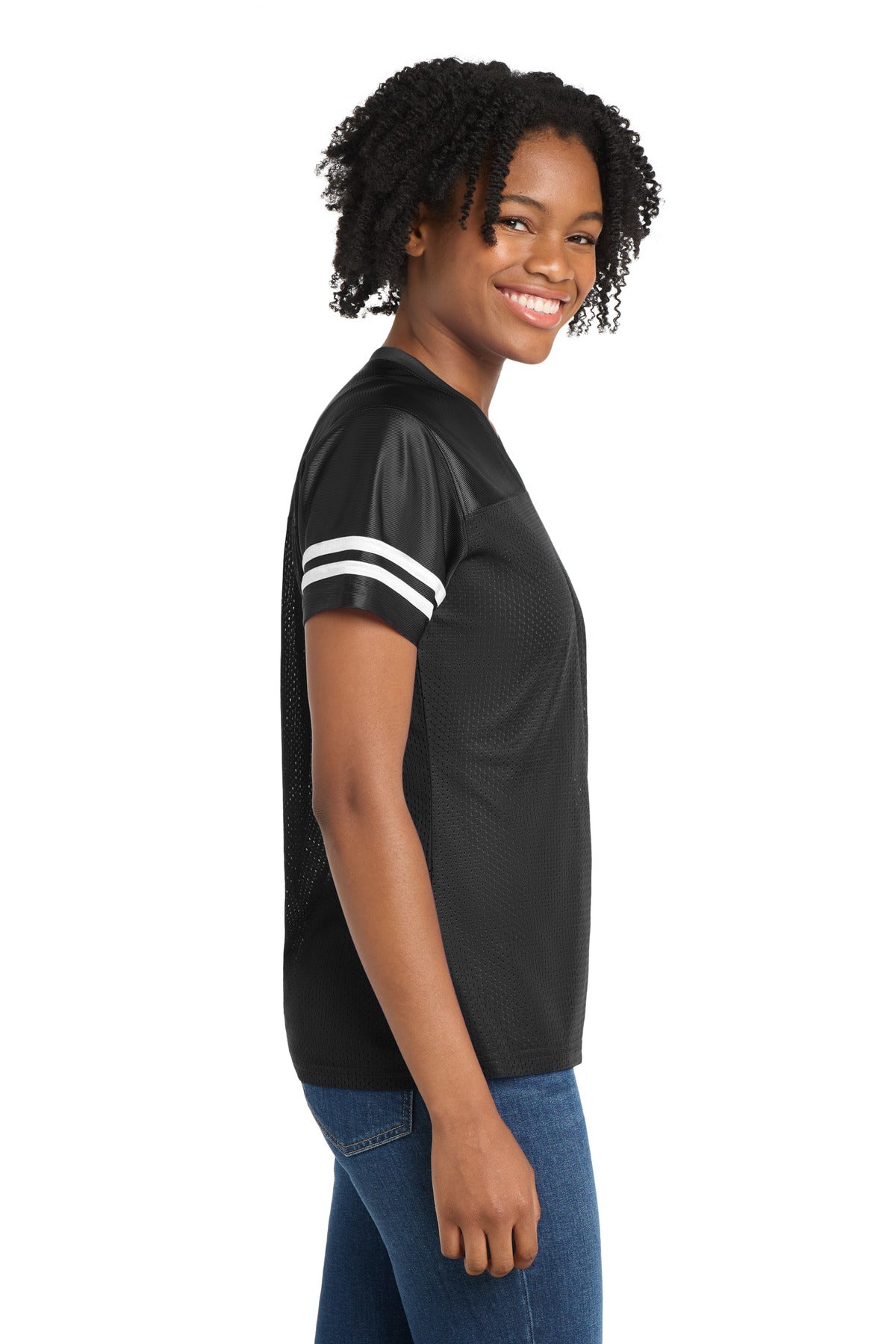 Black/White Sport-Tek Women's PosiCharge Replica Jersey. LST307
