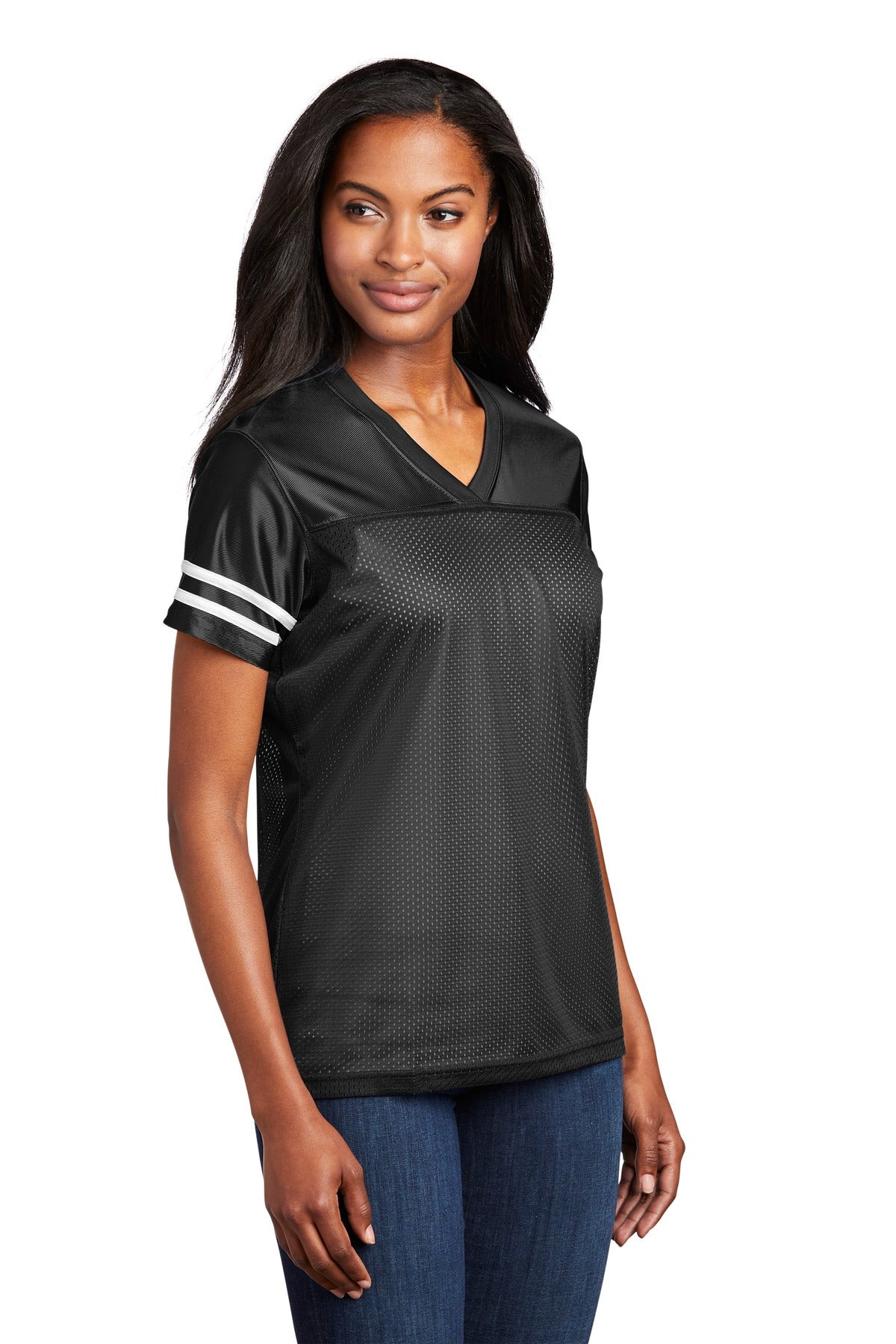 Black/White Sport-Tek Women's PosiCharge Replica Jersey. LST307