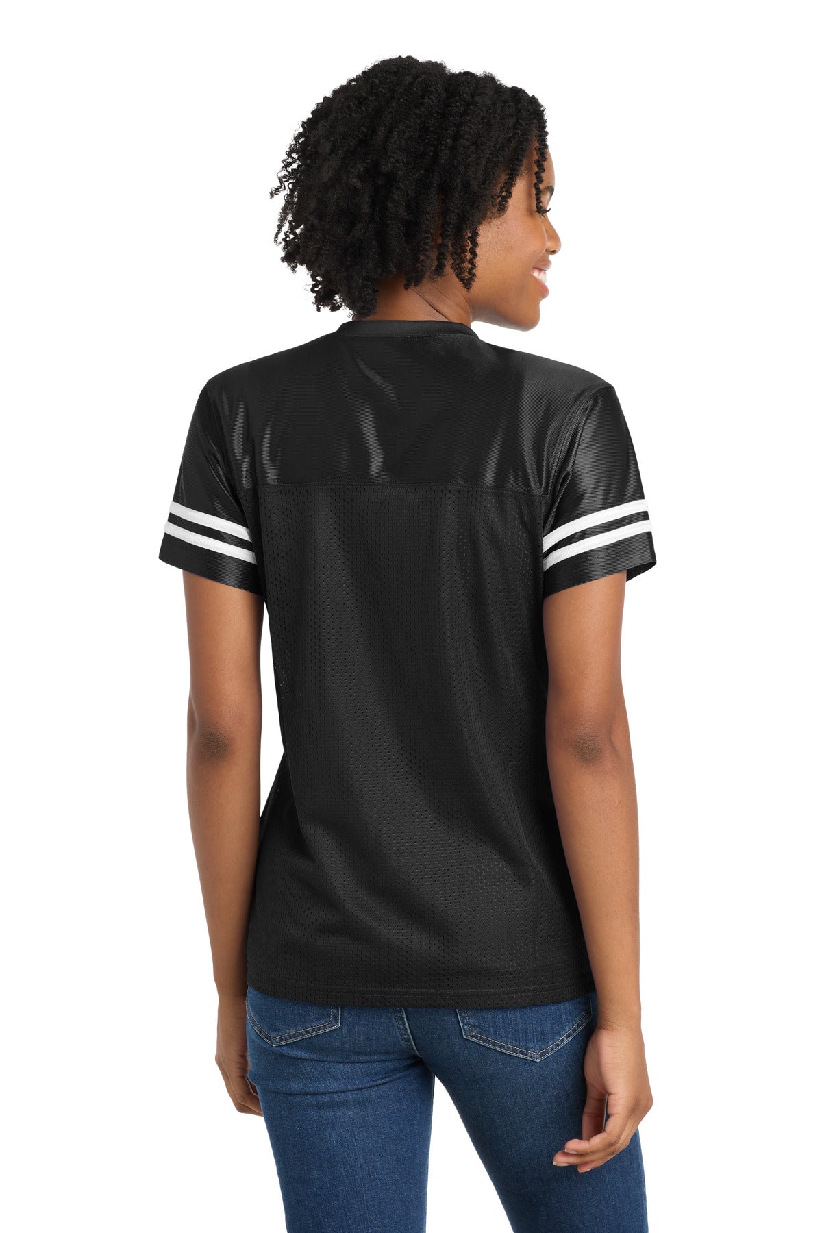 Black/White Sport-Tek Women's PosiCharge Replica Jersey. LST307