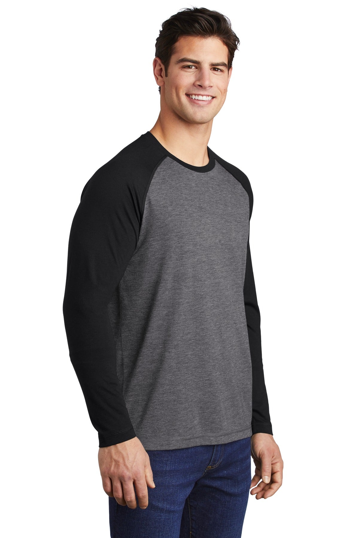 Blk TS/Dk Gy H Sport-Tek PosiCharge Long Sleeve Tri-Blend Wicking Raglan Tee ST400LS