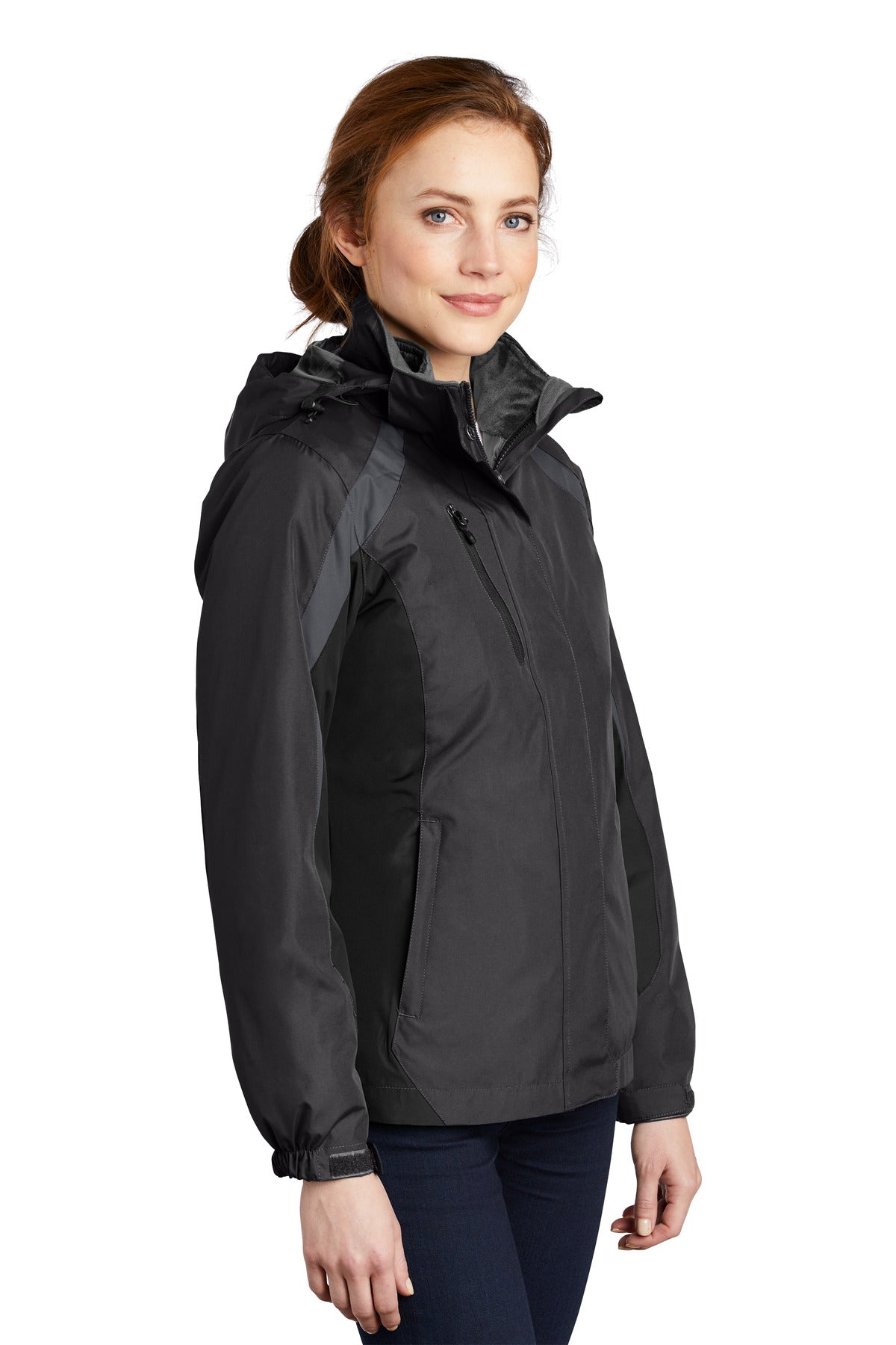 Blk/Blk/Mag Gy Port Authority Women's Colorblock 3-in-1 Jacket. L321