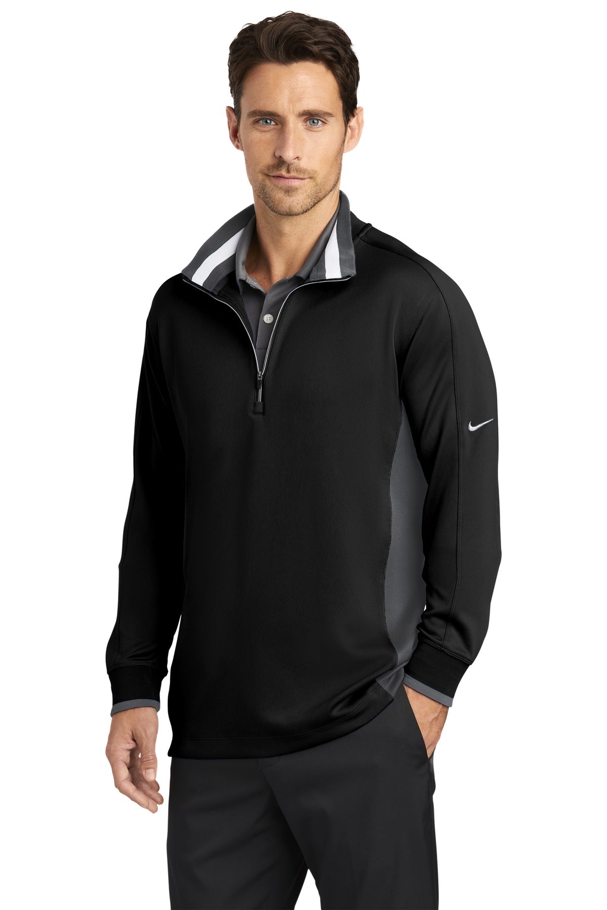 Blk/Dk Gry/Wht Nike Dri-FIT 1/2-Zip Cover-Up. 578673