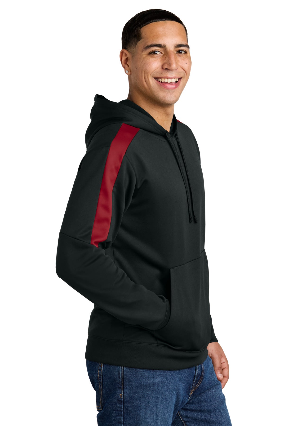 Blk/DpRed Sport-Tek Sport-Wick Fleece United Pullover Hoodie ST255