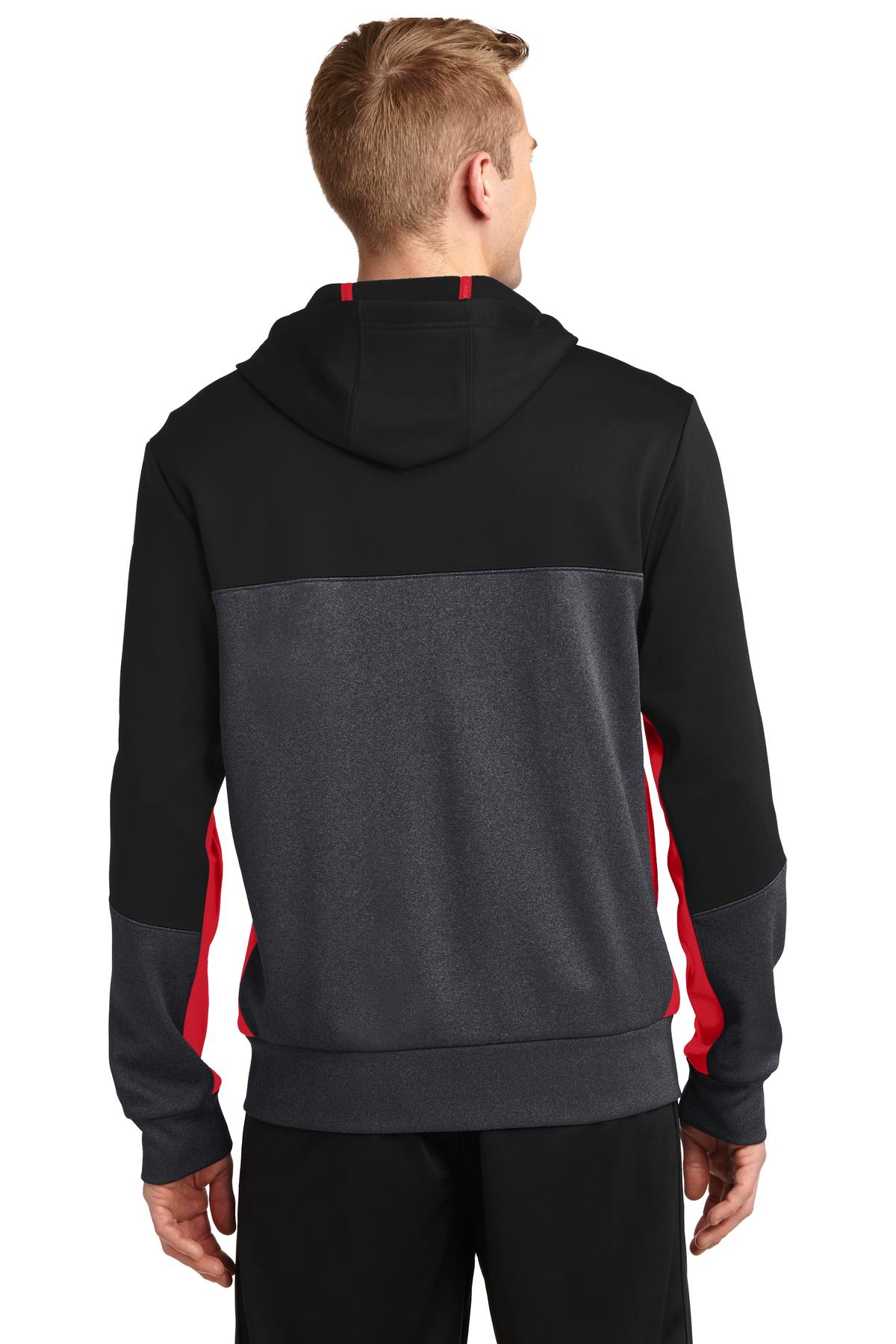 Blk/Gph/Tr Red Sport-Tek Tech Fleece Colorblock Full-Zip Hooded Jacket. ST245