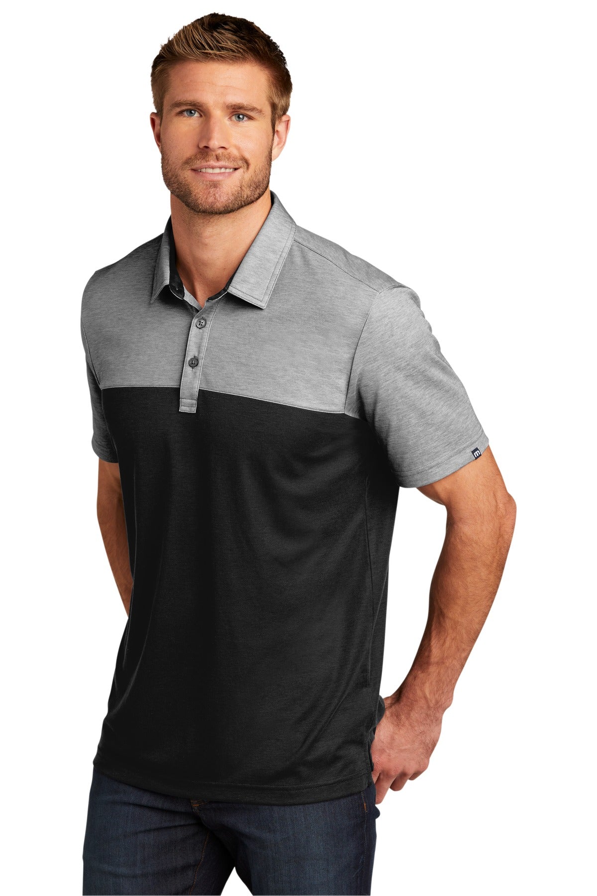 BlkHth/Blk TravisMathew Oceanside Blocked Polo. TM1MU414