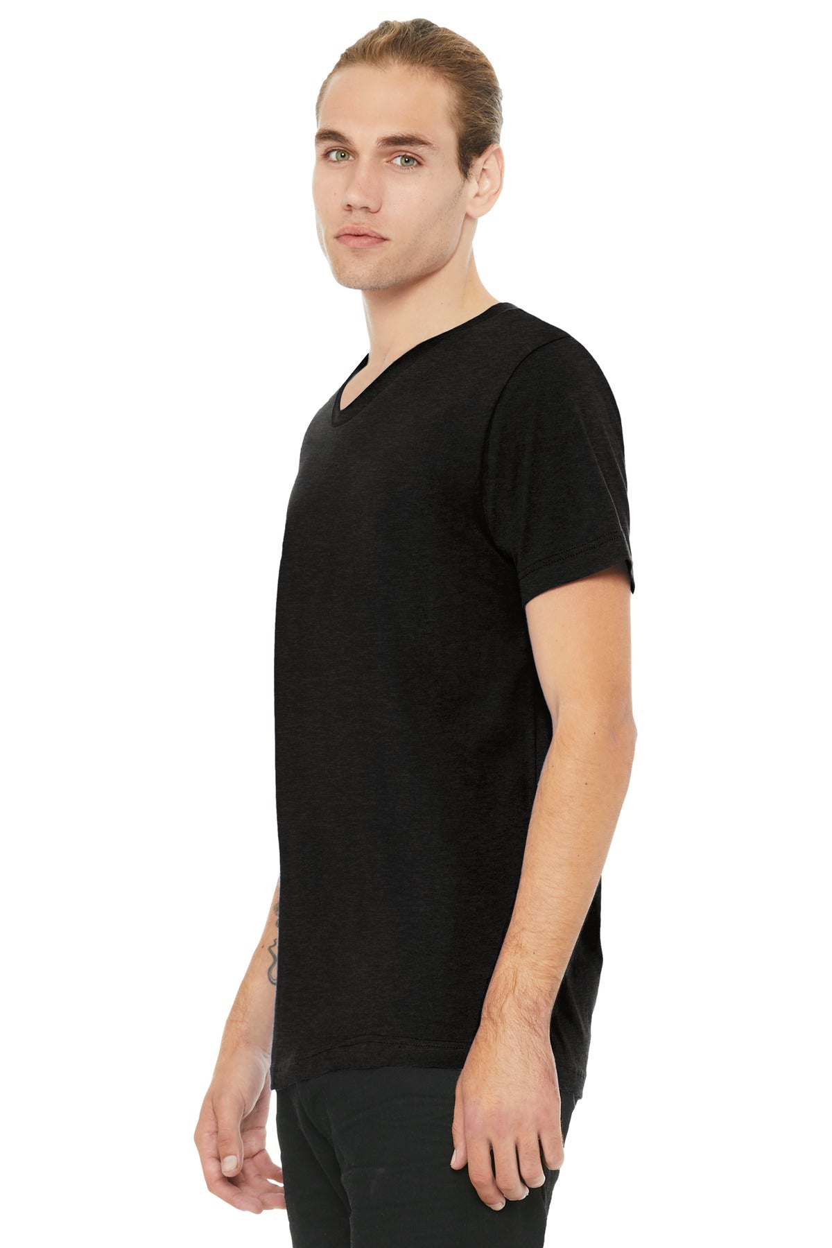 BlkHthr BELLA+CANVAS Unisex Heather CVC V-Neck Tee BC3005CVC