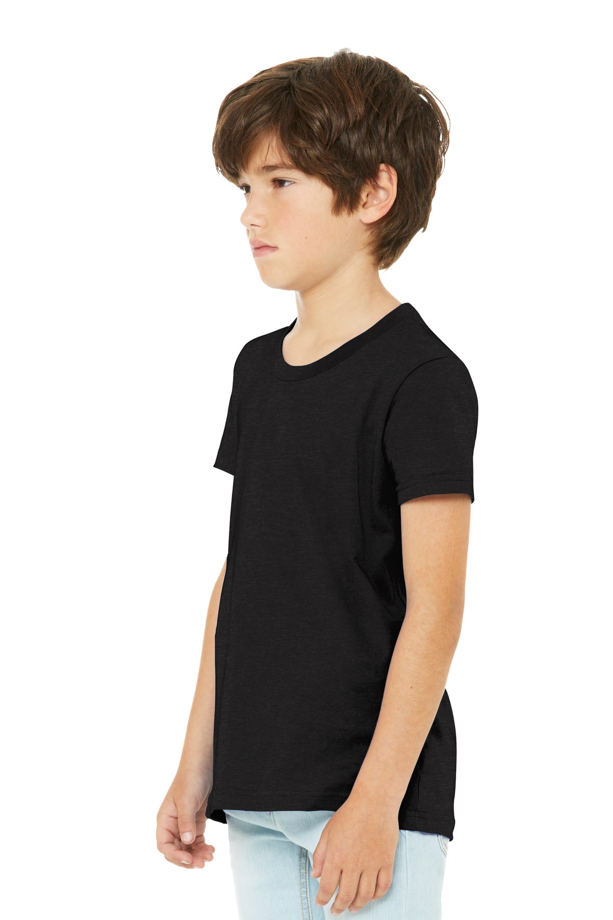 BlkHthr BELLA+CANVAS Youth Heather CVC Tee BC3001YCVC