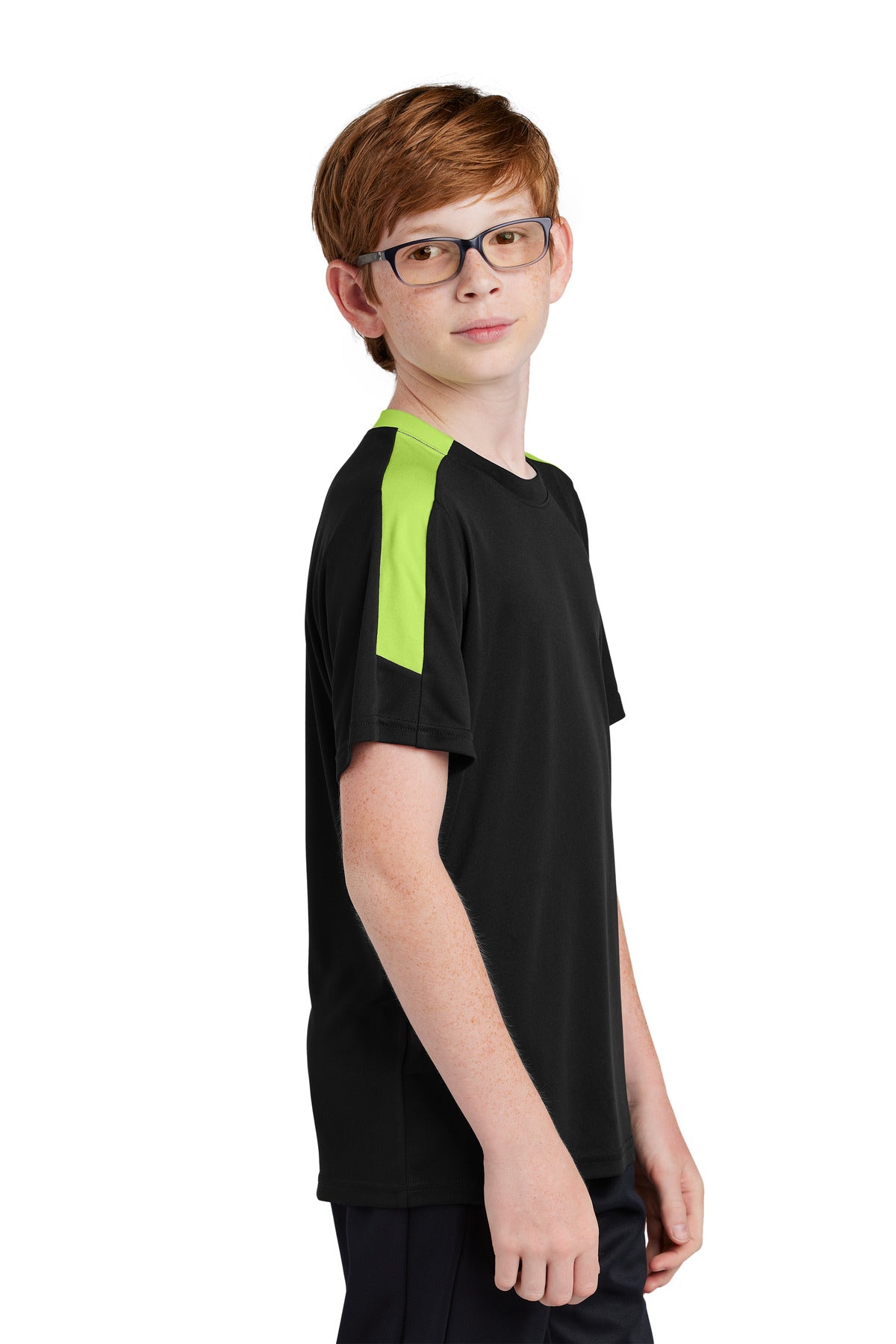 Blk/LmShk Sport-Tek Youth Competitor United Crew YST100