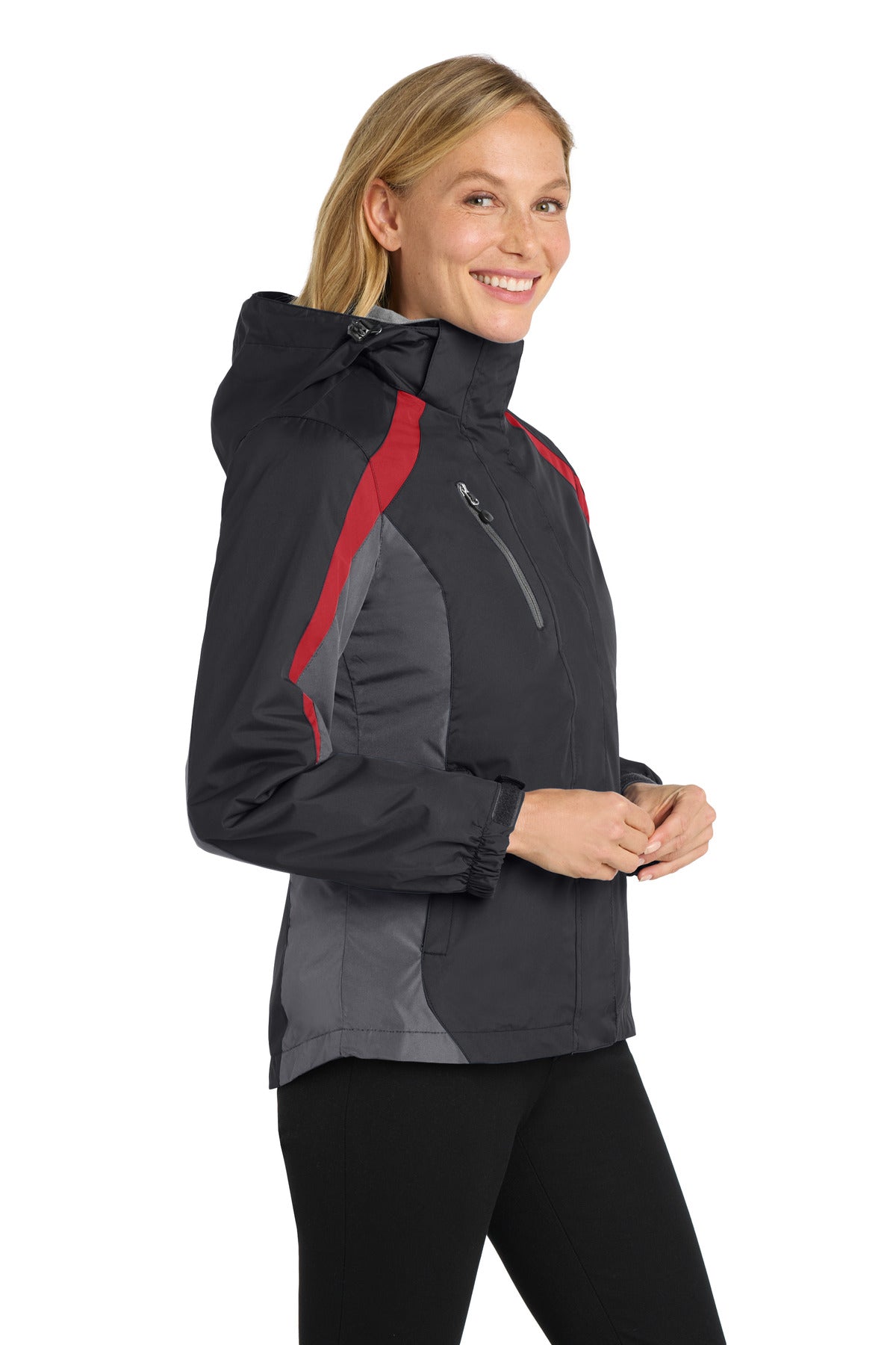 Blk/Mg Gry/Red Port Authority Women's Colorblock 3-in-1 Jacket. L321