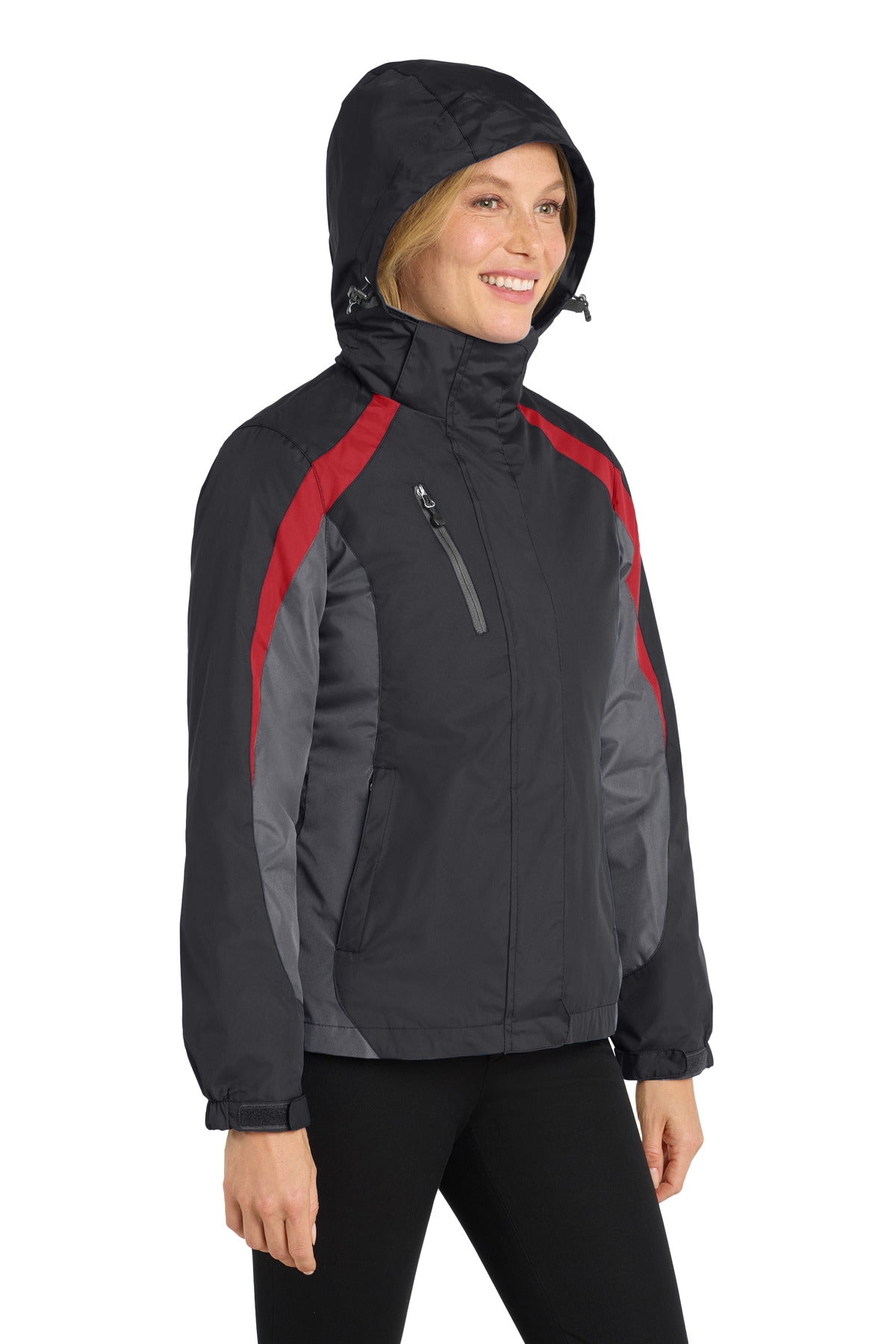 Blk/Mg Gry/Red Port Authority Women's Colorblock 3-in-1 Jacket. L321