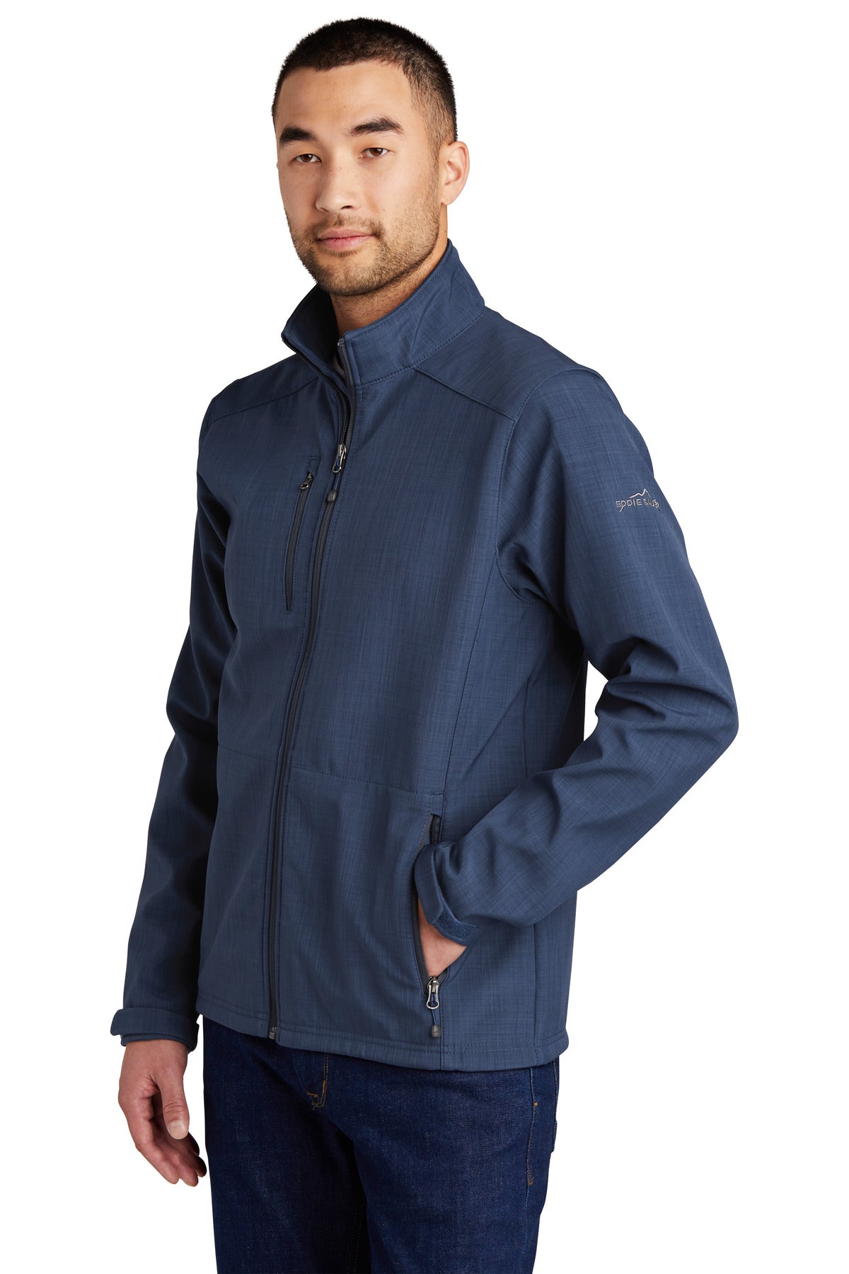 Blue Eddie Bauer Shaded Crosshatch Soft Shell Jacket. EB532