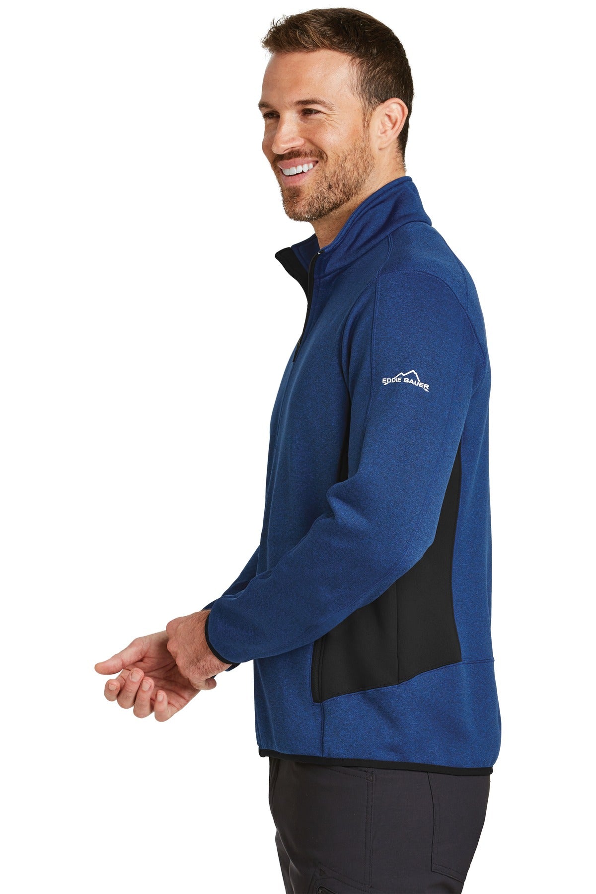 Blue Heather Eddie Bauer Full-Zip Heather Stretch Fleece Jacket. EB238