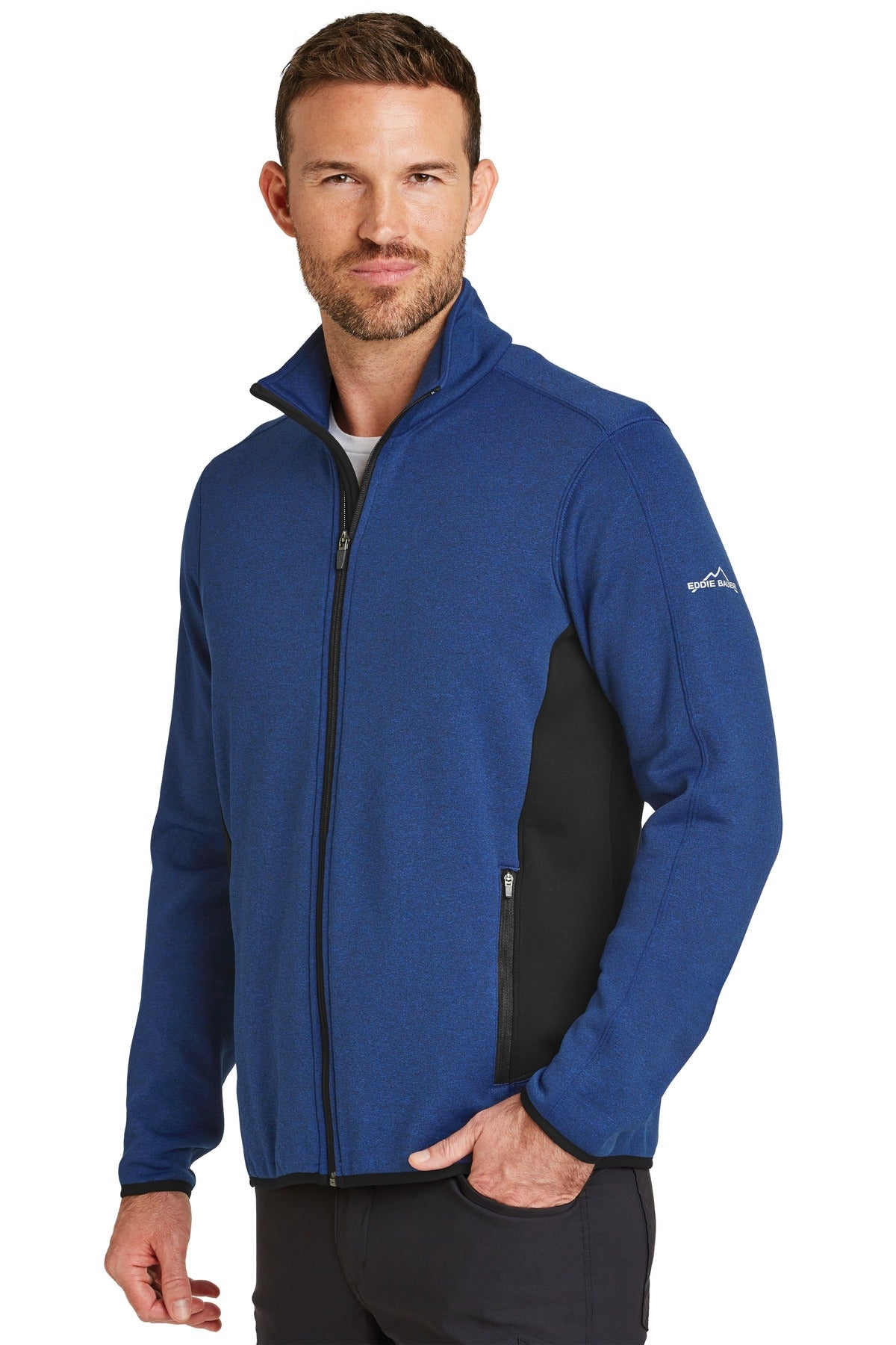 Blue Heather Eddie Bauer Full-Zip Heather Stretch Fleece Jacket. EB238