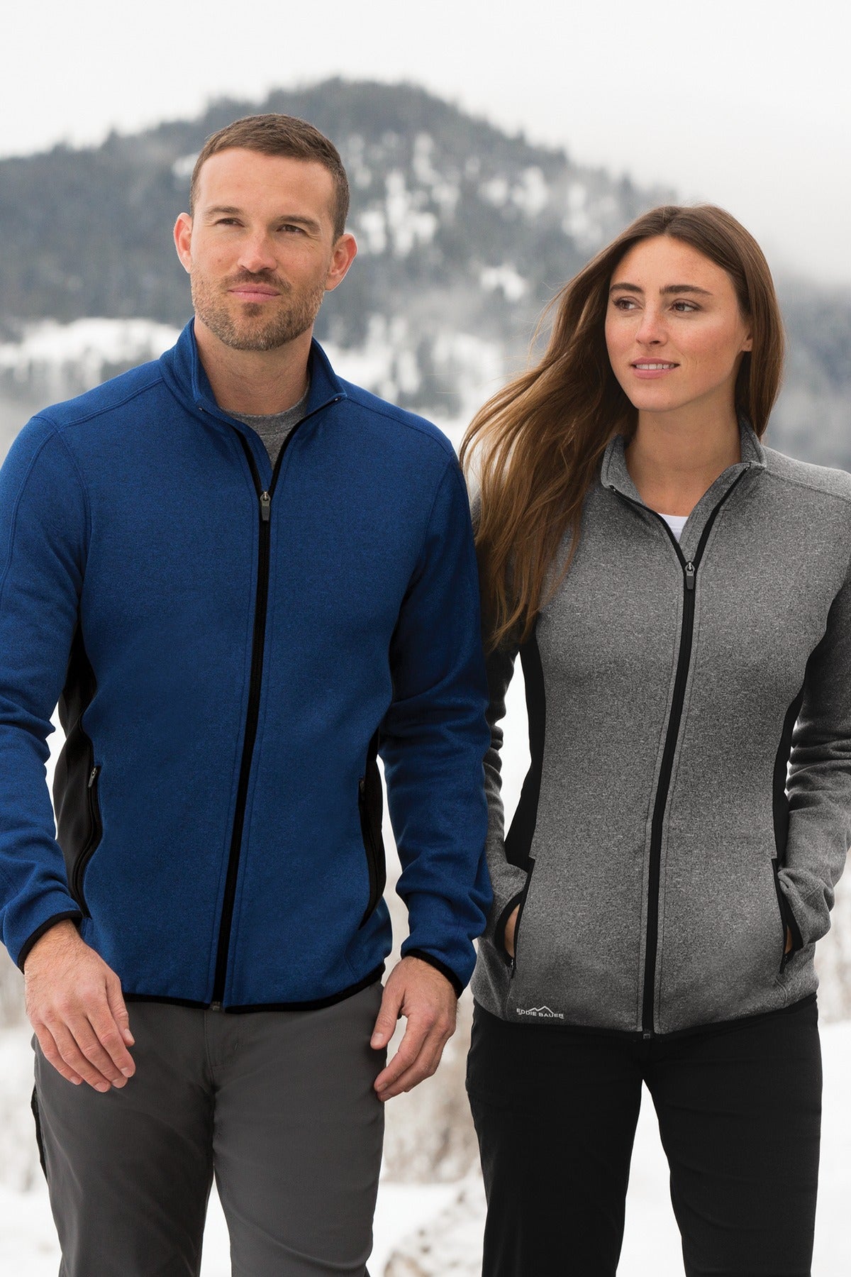 Blue Heather Eddie Bauer Full-Zip Heather Stretch Fleece Jacket. EB238