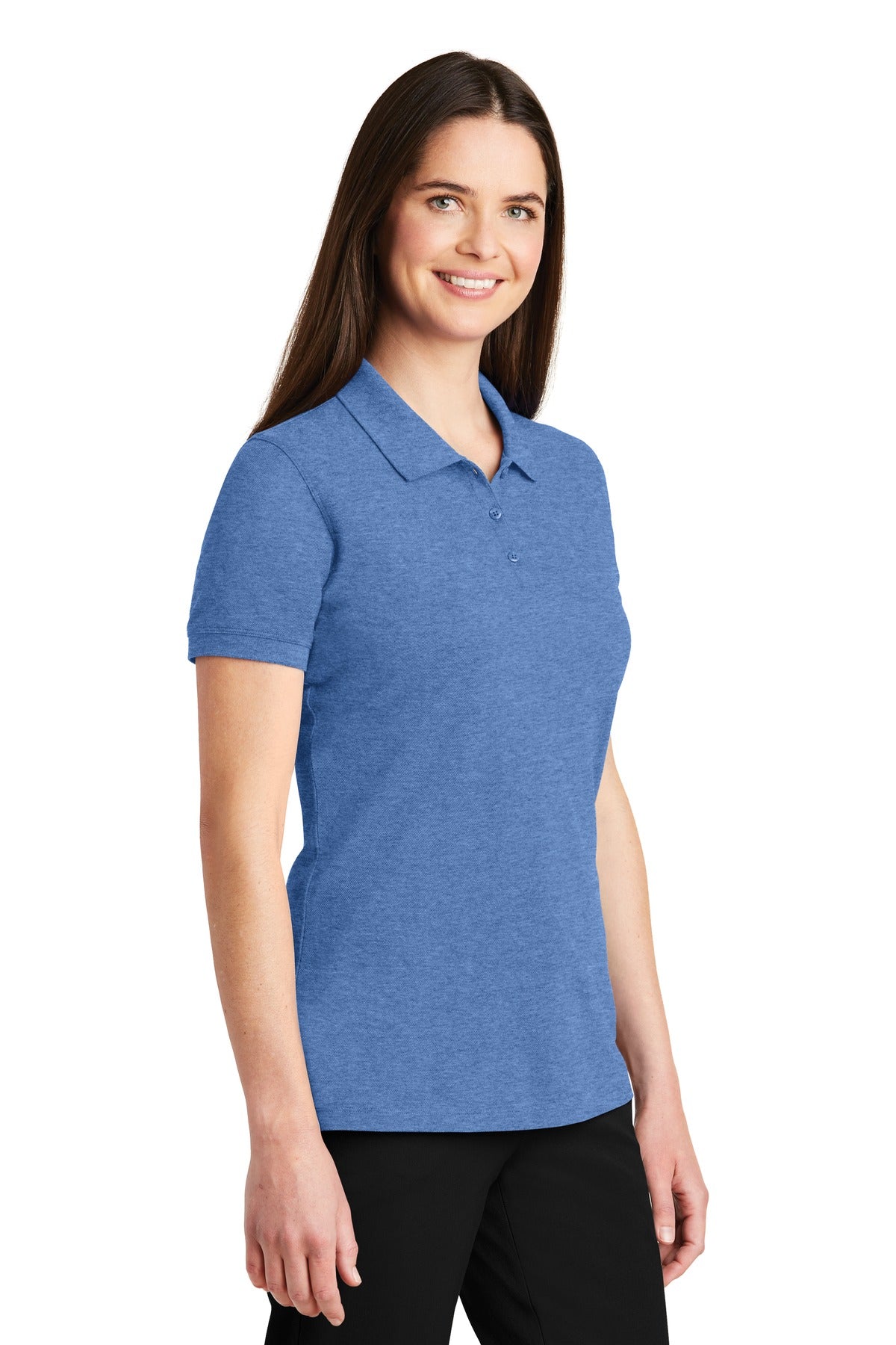 Blue Heather Port Authority Women's EZCotton Polo. LK8000