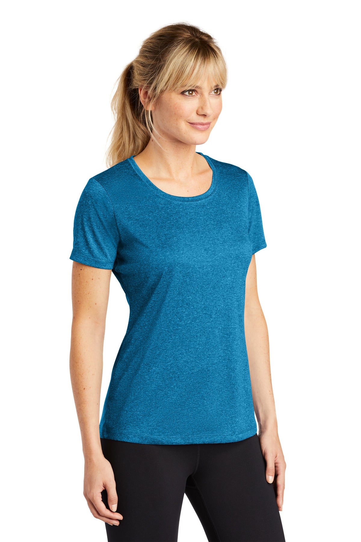 Blue Wake Hthr Sport-Tek Women's Heather Contender Scoop Neck Tee. LST360