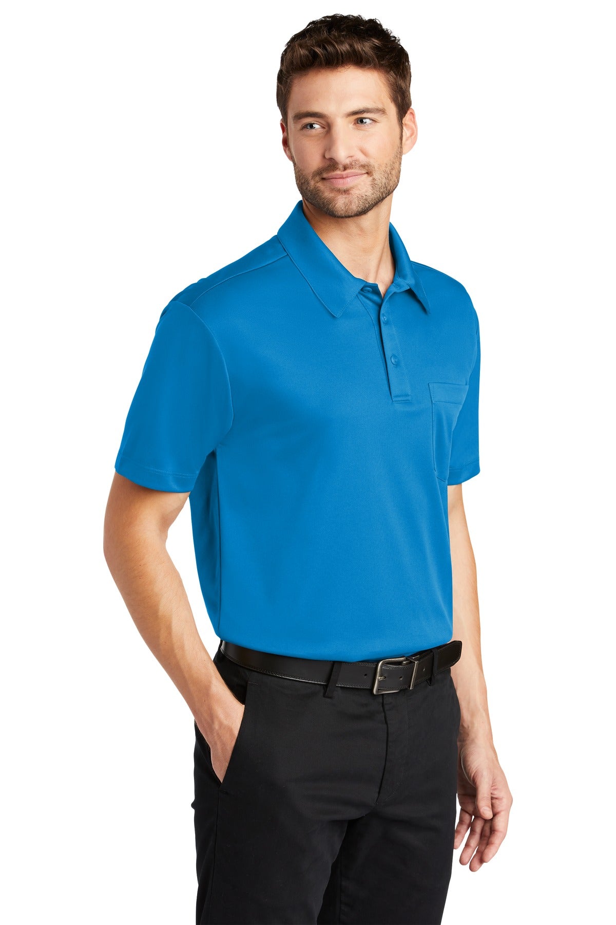 Brilliant Blue Port Authority Silk Touch Performance Pocket Polo. K540P