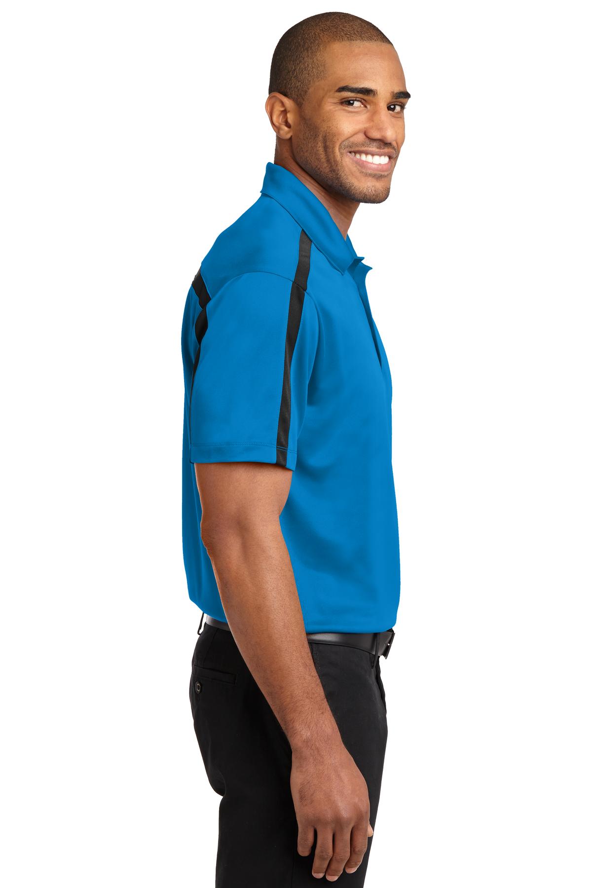 BrilliantBl/Bk Port Authority Silk Touch Performance Colorblock Stripe Polo. K547