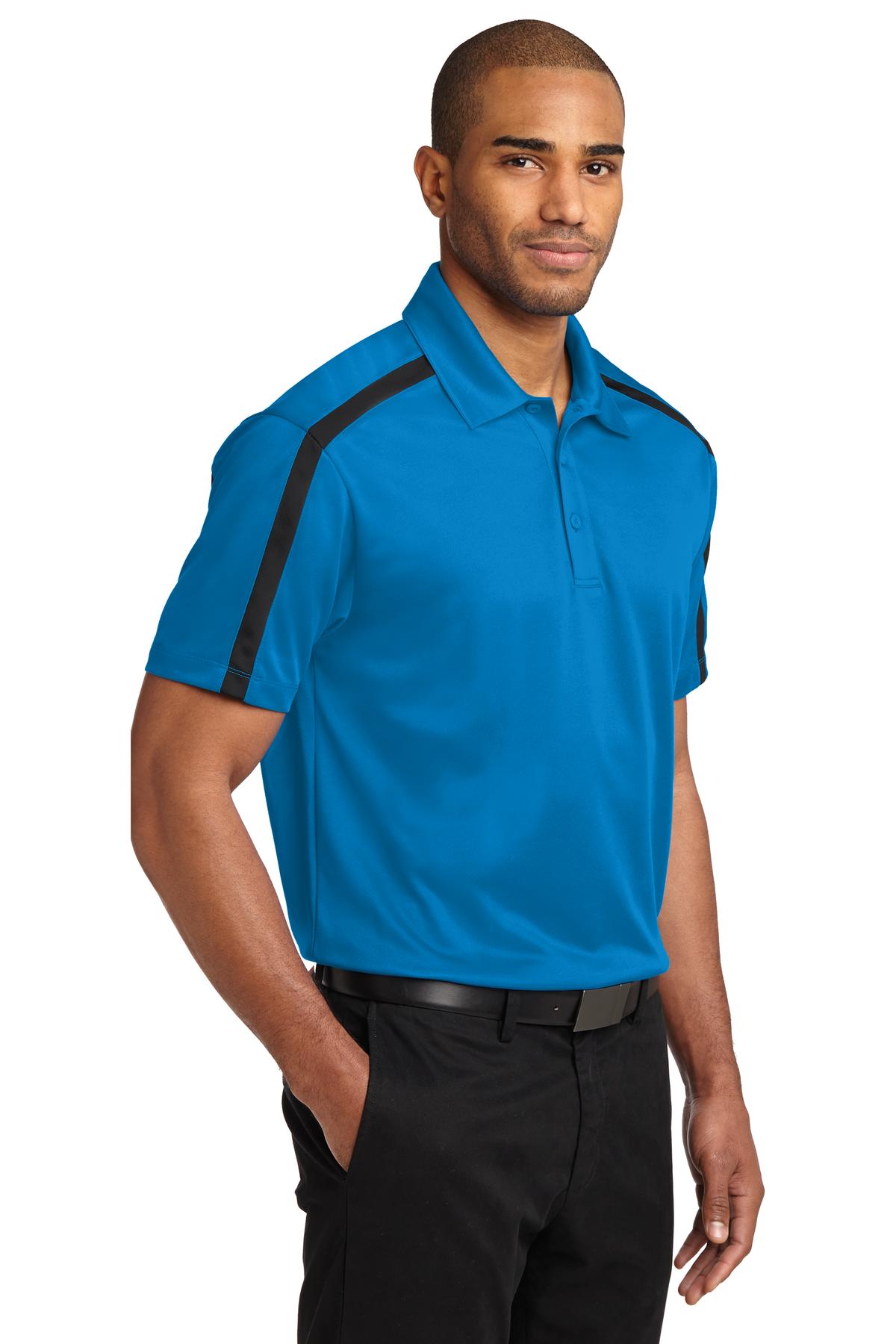 BrilliantBl/Bk Port Authority Silk Touch Performance Colorblock Stripe Polo. K547