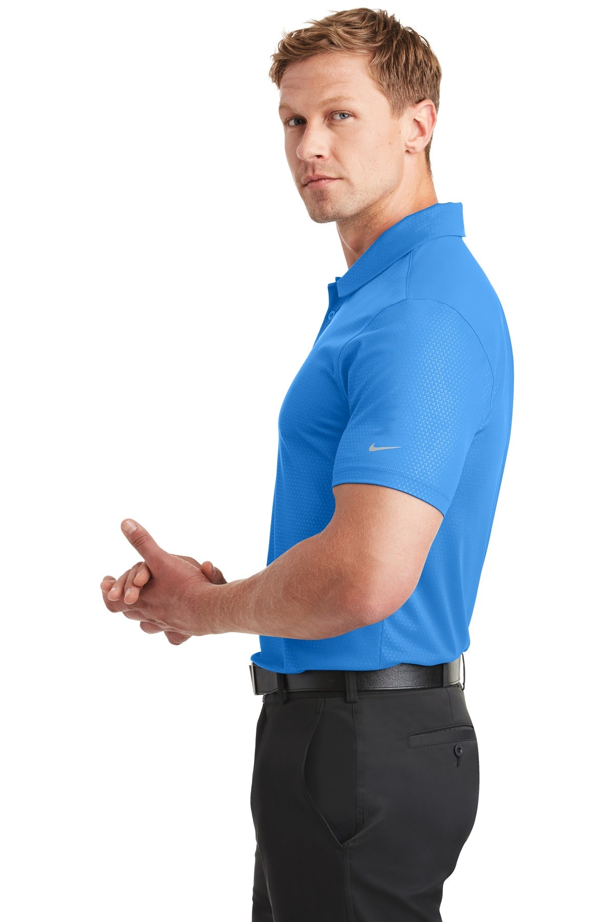 Brisk Blue Nike Dri-FIT Embossed Tri-Blade Polo. 838964