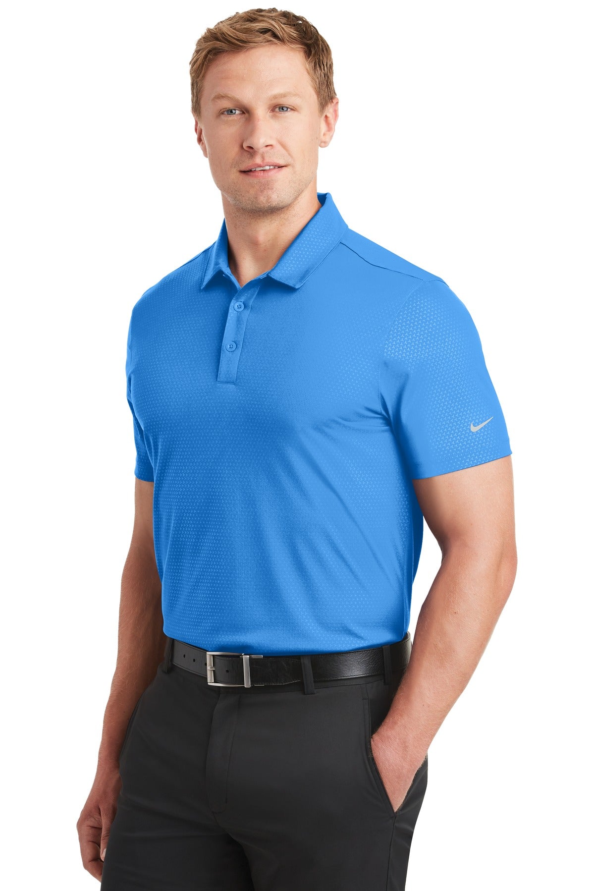 Brisk Blue Nike Dri-FIT Embossed Tri-Blade Polo. 838964